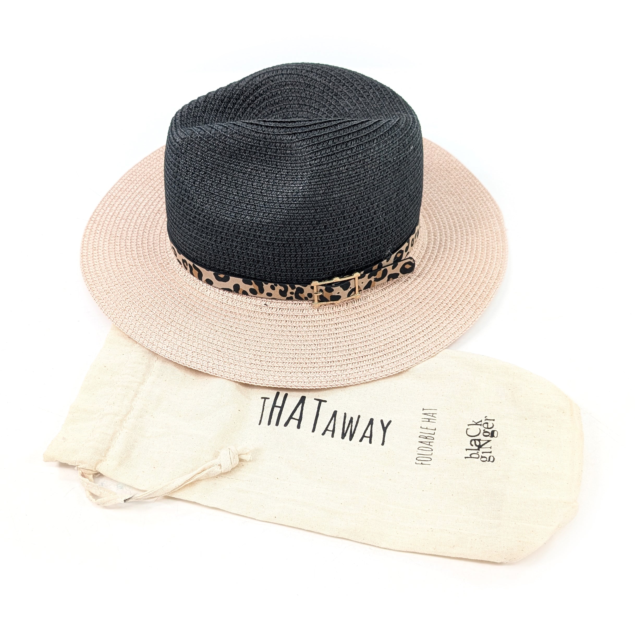 Two-Tone Panama Foldable Sun Hat (57cm) - Black & Pink for Women & Men | Beach, Travel, Outdoor Activities