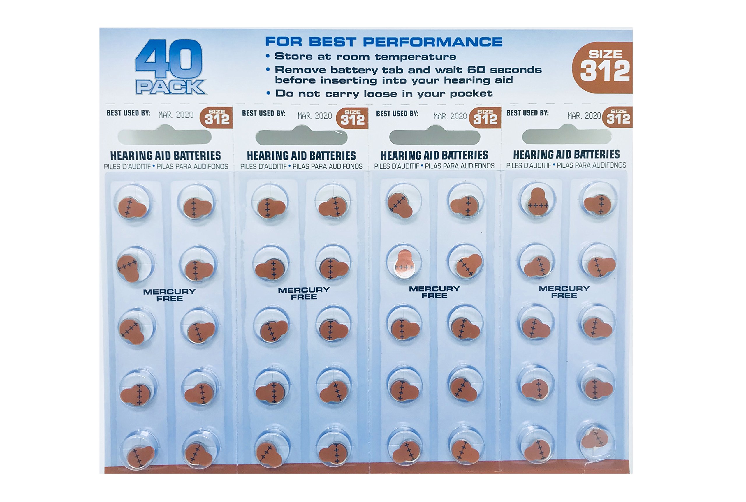 Lucid Audio Size 312 Hearing Aid Batteries - 40 Pack | Zinc Air Activated, Mercury Free | Long-Lasting Power for Hearing Devices
