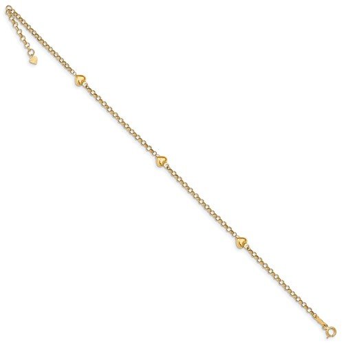 14K Yellow Gold Puff Heart Cable Chain Anklet - Elegant & Dainty Jewelry for Women, Perfect for Everyday Wear, Gifts & Special Occasions