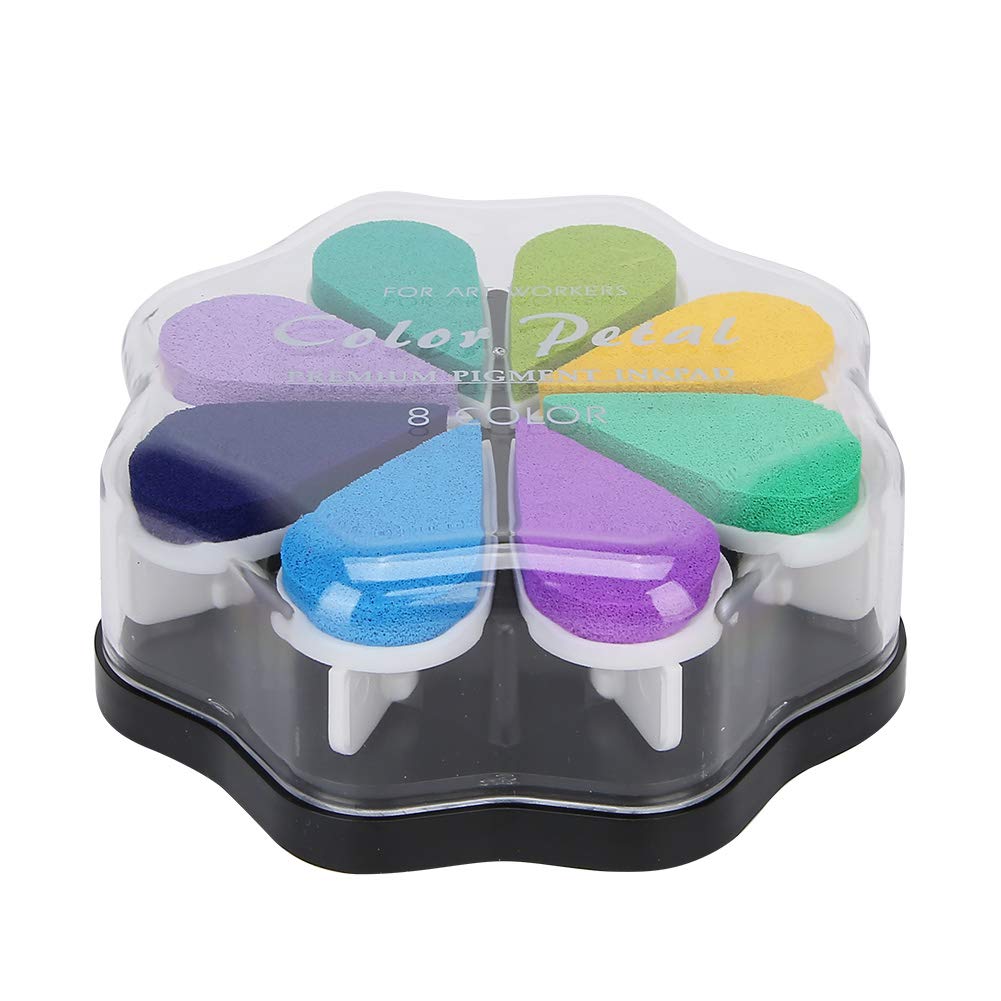 8 Colors Craft Ink Pad for Scrapbooking, DIY Stamping, Card Making - Petal Shape Design with 1008 Spring Plants Motif - Perfect for Journals, Planners, and Art Projects