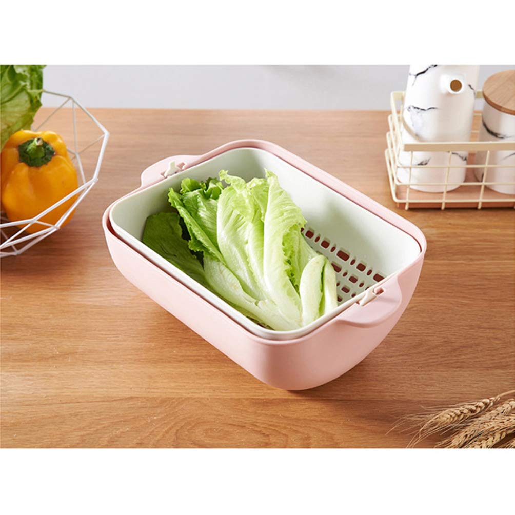 Premium Double Layer Rotating Rice Washer & Vegetable Colander - Hemoton Kitchen Strainer for Washing Rice, Fruits, and Vegetables - Ideal for Home & Restaurant Use
