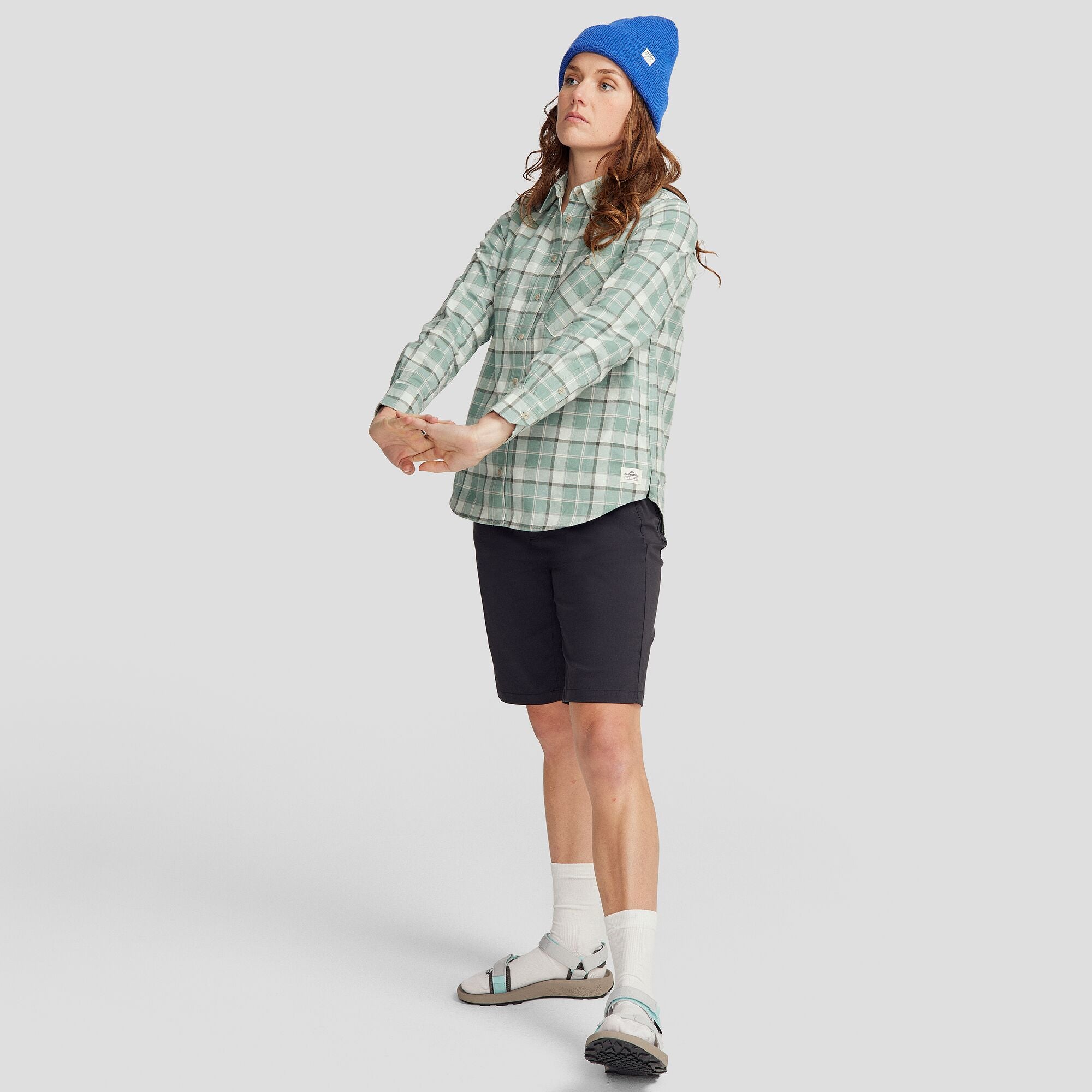 Fyfe Women's Long Sleeve Shirt - Deep Forest Plaid Flannel Top for Casual Wear & Outdoor Activities