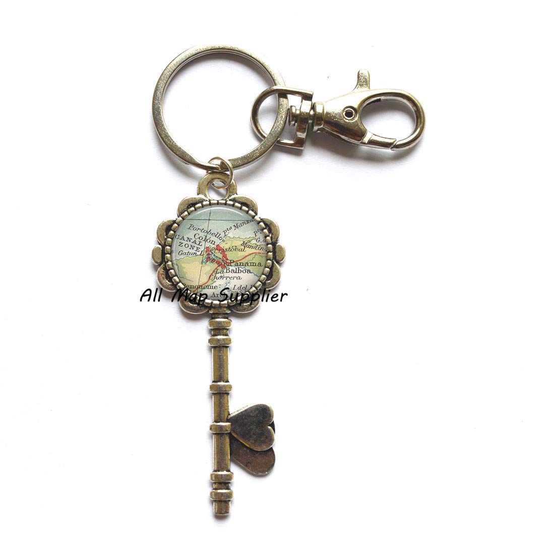 Panama Canal Map Keychain - Unique Travel Jewelry Gift for Explorers