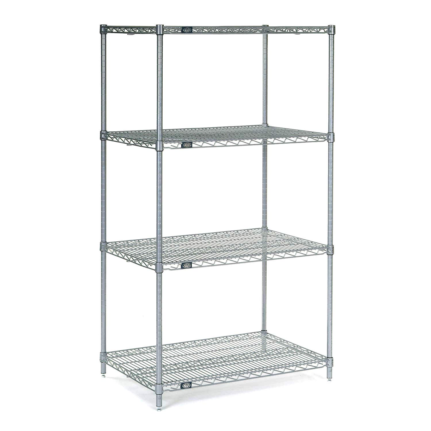 Nexel 4-Tier Adjustable Wire Shelving Unit 21x36x54 Inches - NSF Listed Commercial Storage Rack with NEXGuard Anti-Microbial Coating & Leveling Feet - Silver Poly-Z-Brite Finish for Kitchen, Garage, Pantry Organization