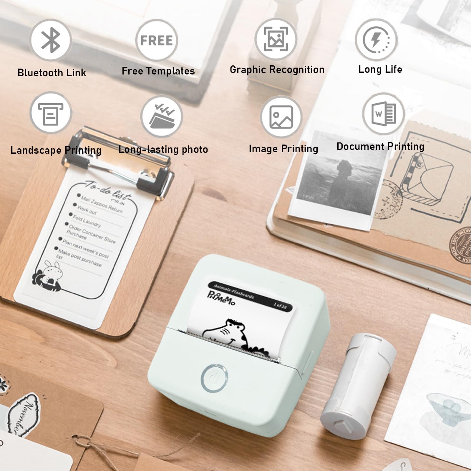 Doodle Dash Mini Bluetooth Sticker Printer - Wireless Inkless Pocket Printer for Phone & Tablet, Includes 5 Self-Adhesive Rolls - Perfect for Photos, Study Notes, Journaling & DIY Crafts (Pink)