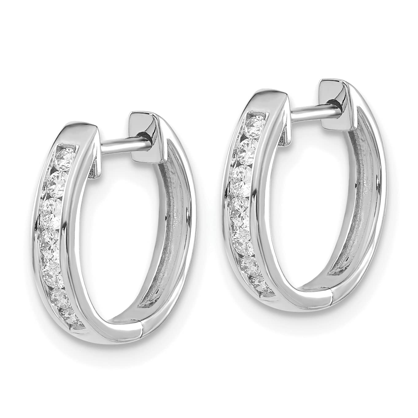 14K Solid White Gold Diamond Hinged Round Huggie Hoop Earrings for Women - Small Minimalist Everyday Stud Earrings for Work, Date Night & Special Occasions