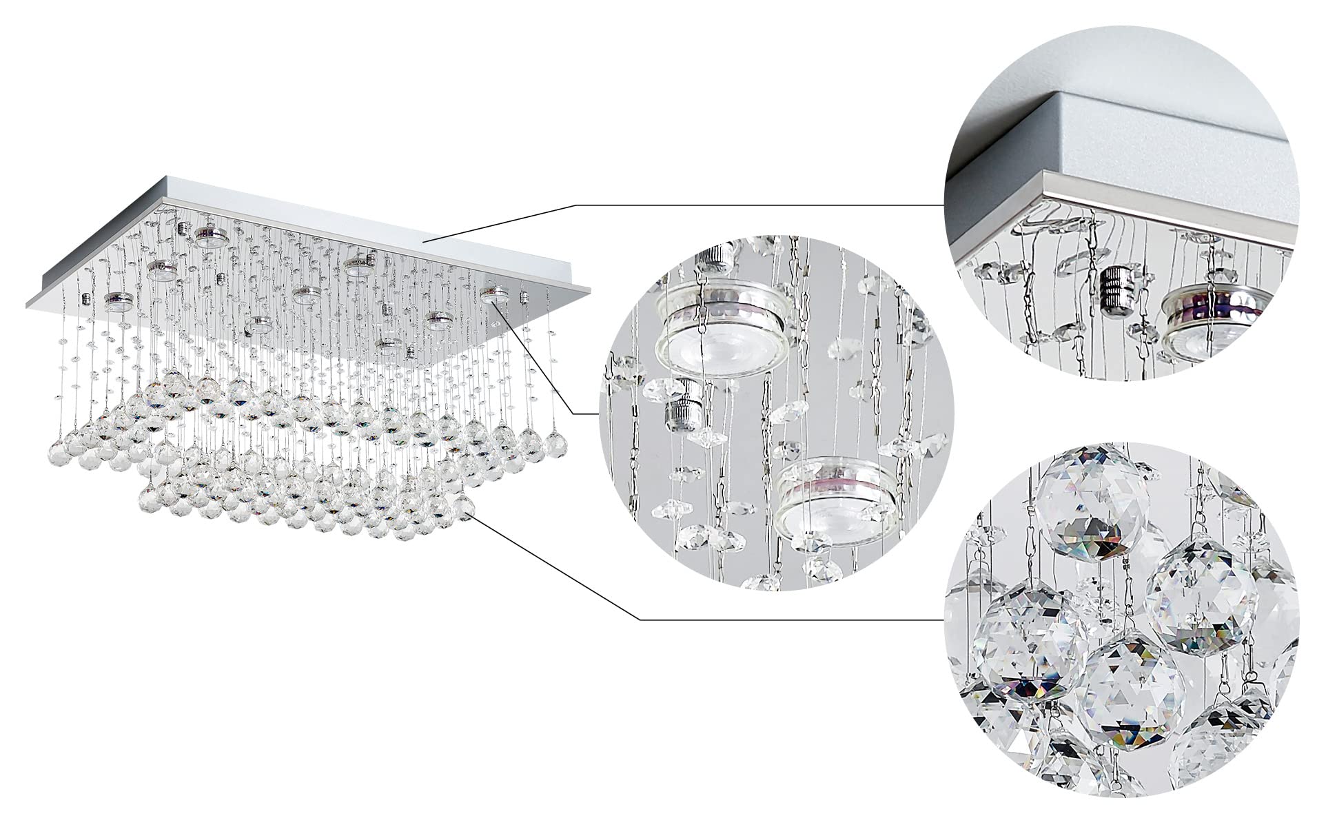 Saint Mossi K9 Crystal Chandelier - 9-Light 2-Tier Modern Flush Mount Ceiling Light Fixture for Bedroom, Dining Room & Living Room (32