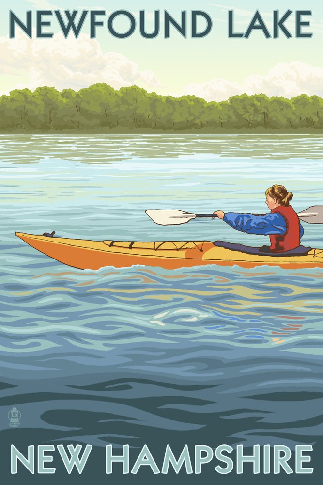Newfound Lake New Hampshire Kayak Scene - 16x24 Hand Signed Giclee Art Print, Vivid Textured Wall Decor for Living Room, Office & Cabin