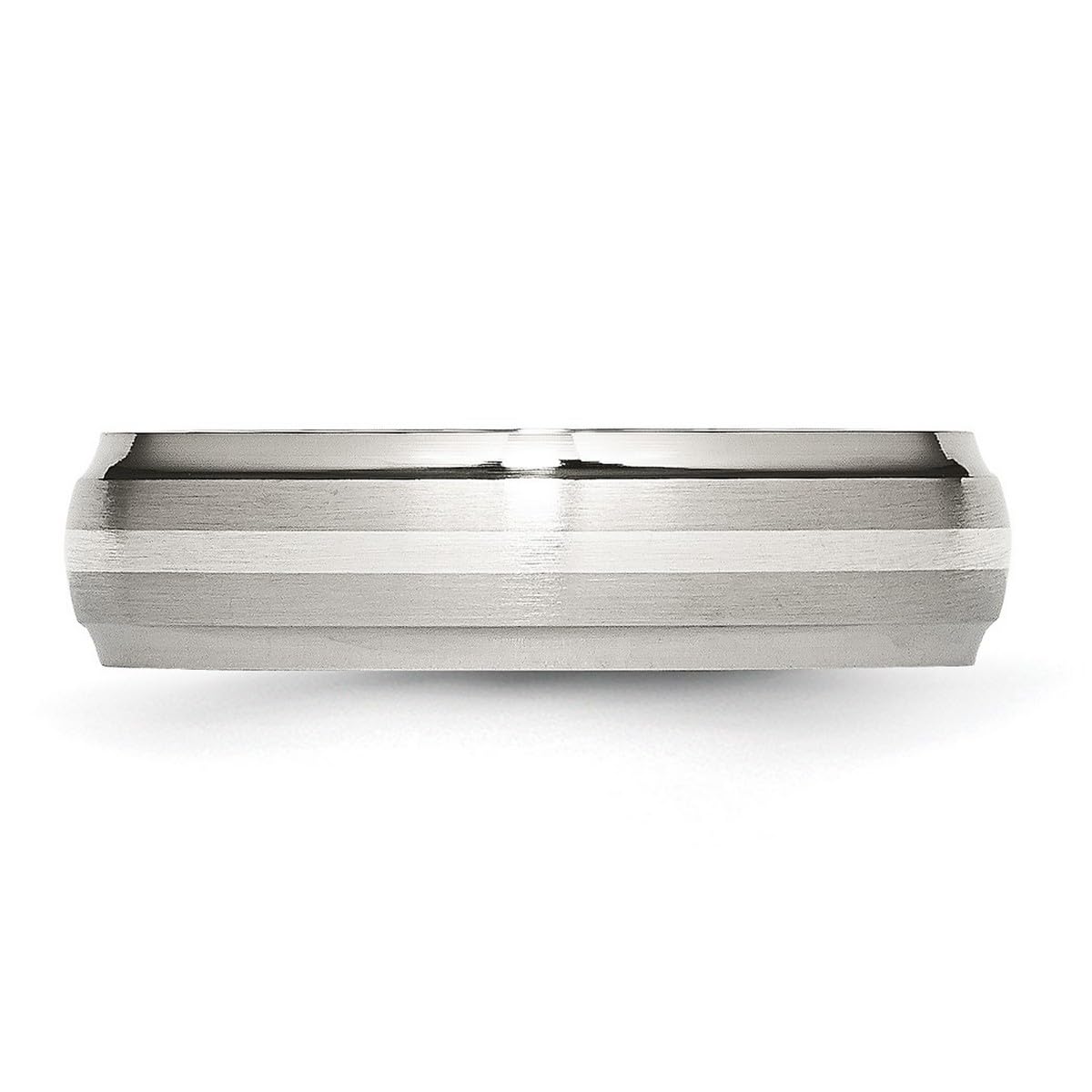 Stainless Steel 925 Sterling Silver Inlay Ridged Edge Brushed & Polished Ring for Women - Size 5-10 | Elegant Wedding, Anniversary & Everyday Fashion Jewelry