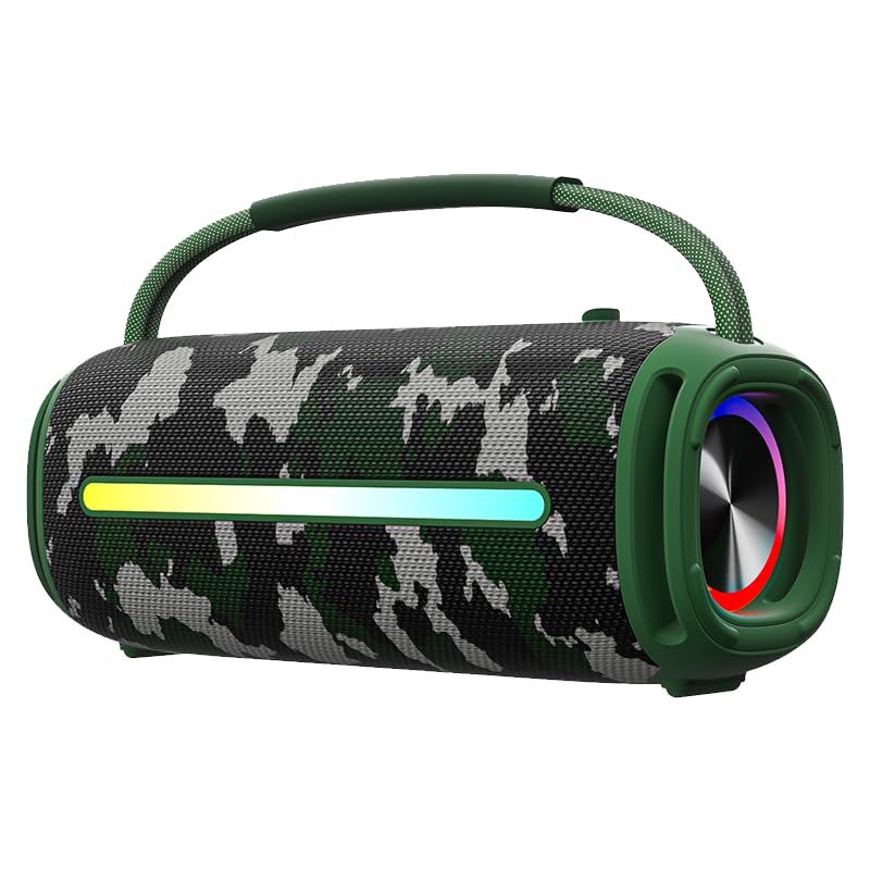 20W Portable Bluetooth Speaker with Super Bass, Waterproof Wireless Speaker with Colorful LED Lights, TWS Pairing for Outdoor, Party, Home, Beach & Travel - Perfect for Camping, Poolside & Backyard Gatherings (Camouflage)