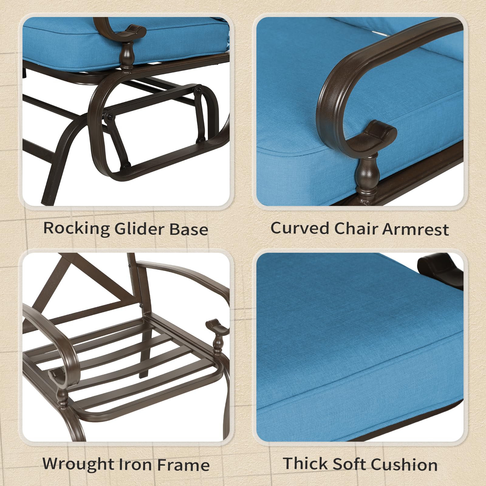Oakcloud 5-Piece Outdoor Metal Patio Furniture Set - Wrought Iron Glider with 2 Chairs, Loveseat & Coffee Table in Peacock Blue - Perfect for Garden, Backyard, Poolside & Outdoor Relaxation
