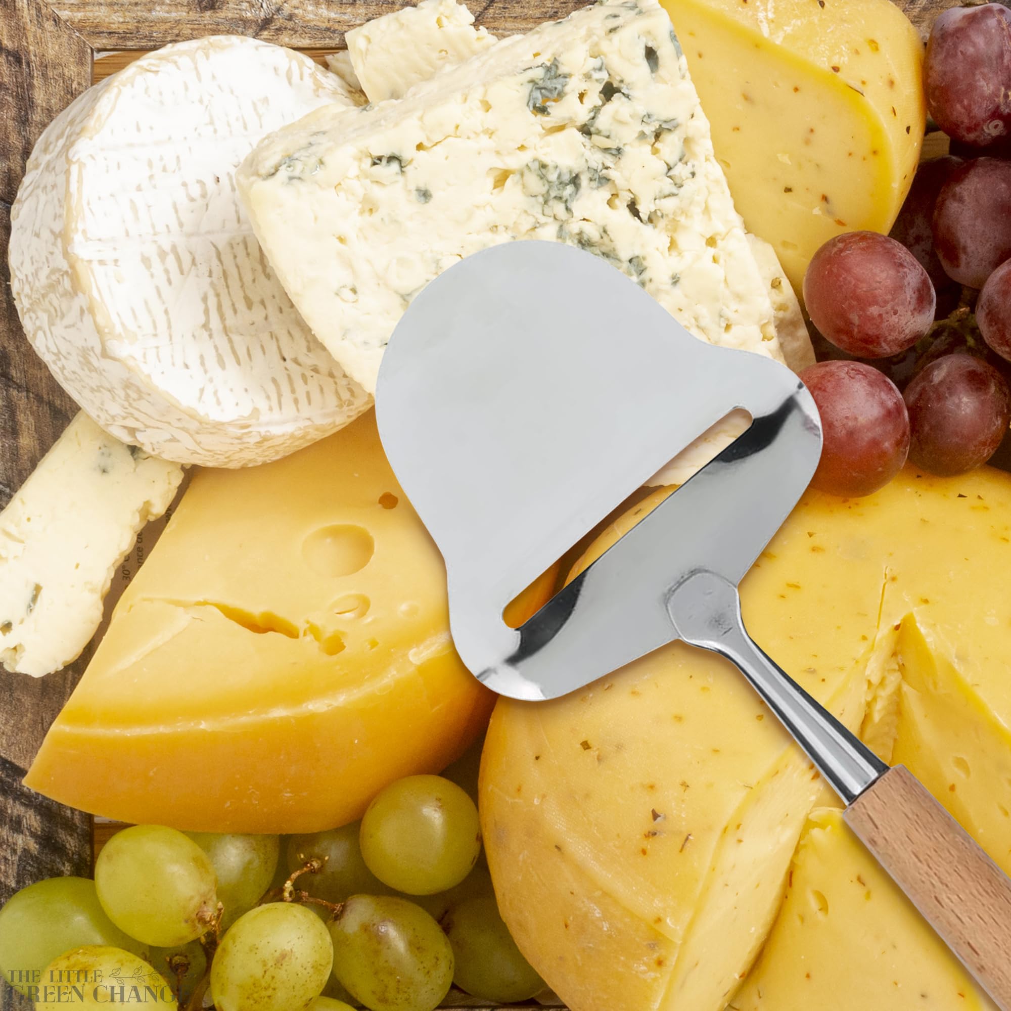 Premium Stainless Steel Cheese Slicer with Wooden Handle - Professional Cheese Cutter for Hard & Soft Cheeses - Perfect for Charcuterie Boards, Cheese Platters & Home Kitchen Use
