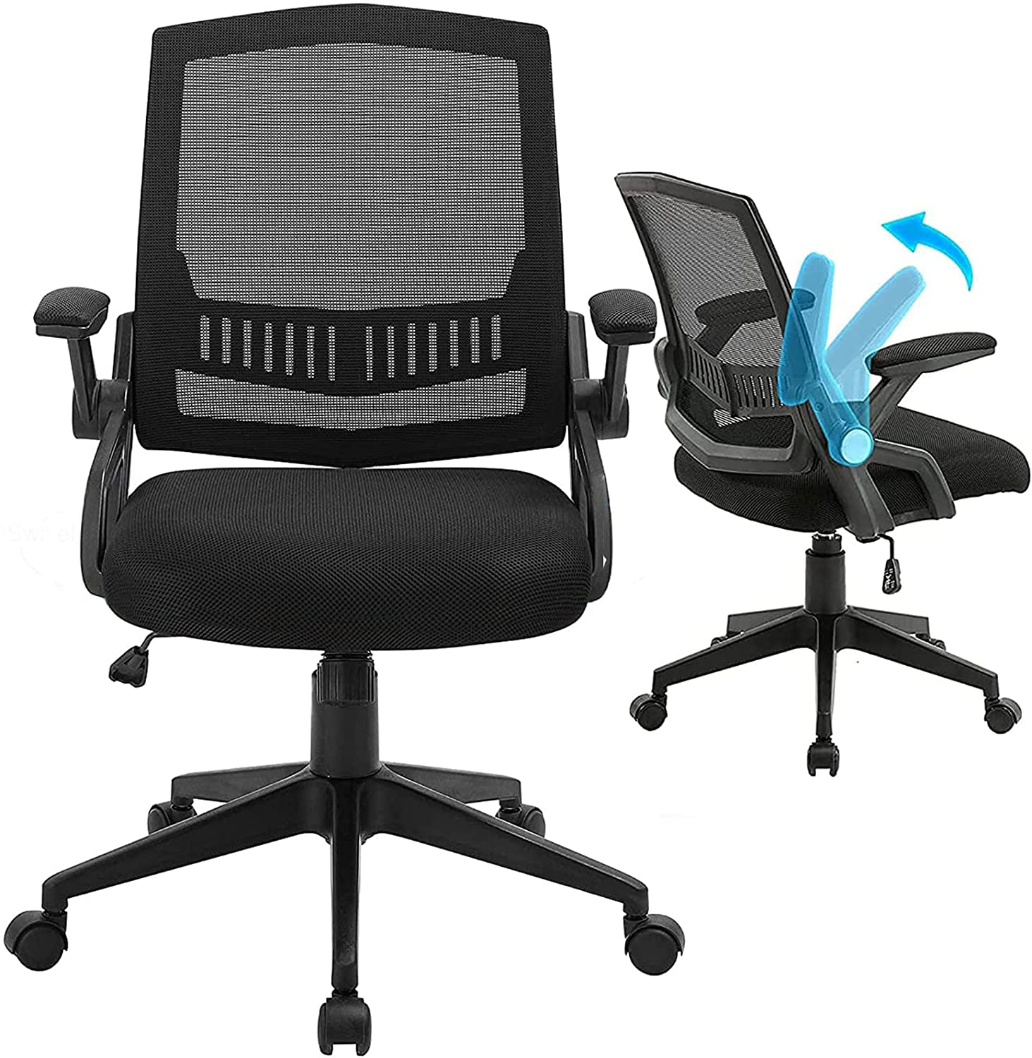 ANACCI Ergonomic Office Chair - Mid Back Computer Desk Chair with Lumbar Support & Soft Seat - Heavy Duty Swivel Task Chair for Back Pain Relief - 5 Year Warranty - Modern Black - Perfect for Home Office, Gaming & Workspaces