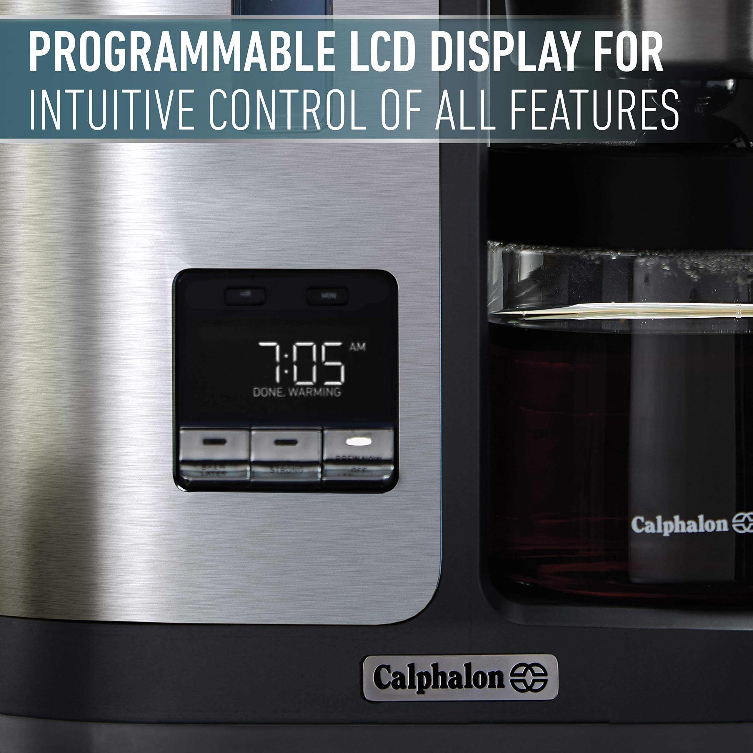 Calphalon BVCLDCG1 Perfect-Brew 10-Cup Coffee Maker, Dark Stainless Steel - Fast Brewing Programmable Drip Coffee Machine for Home & Office Use