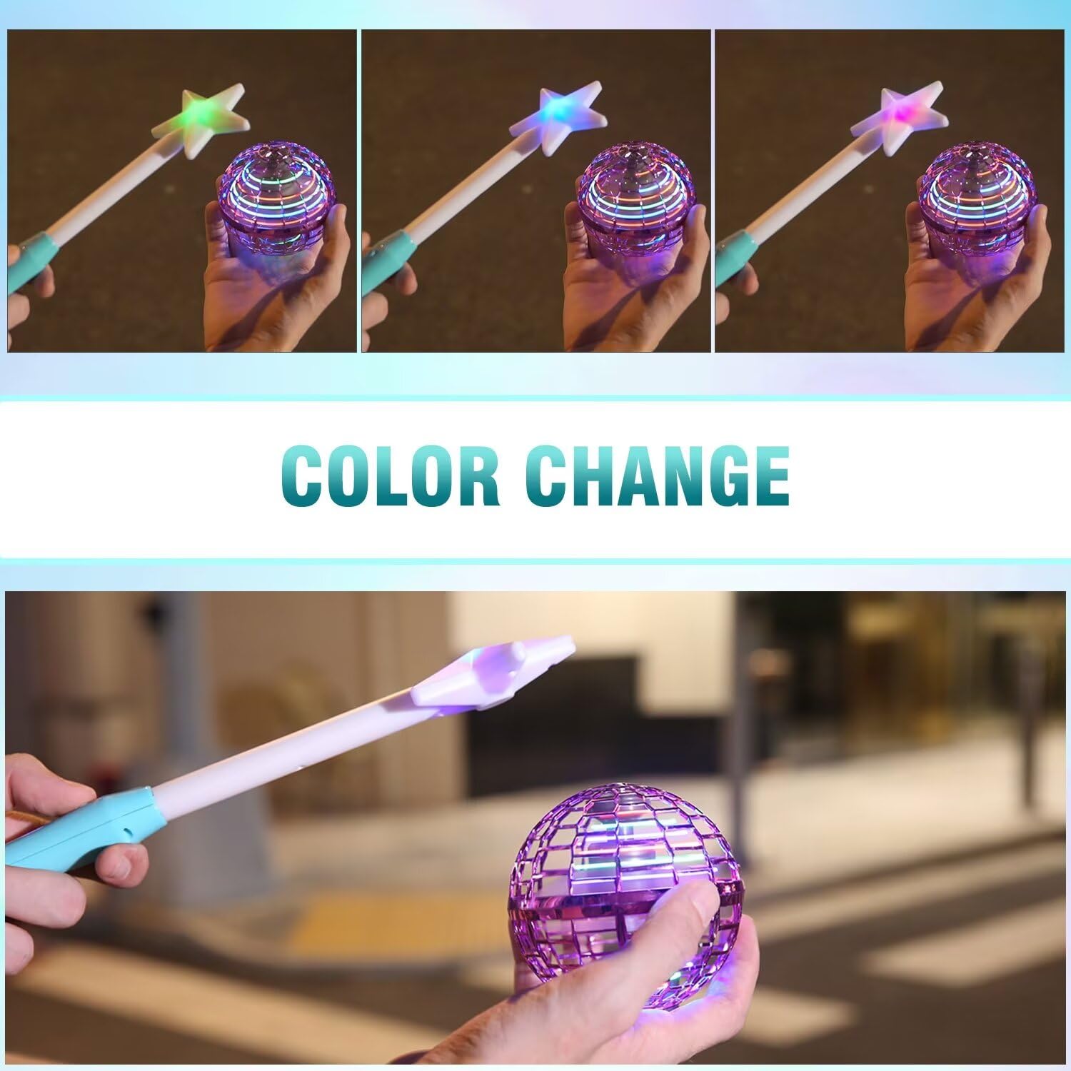 ATHLERIA Blue Flying Orb Ball with Wand - Cosmic Globe Hover Boomerang Mini Drone for Kids (Ages 6-10) | Cool Gadgets & STEM Toys for Boys Girls Teens | Perfect Christmas Birthday Gift | Indoor Outdoor Play, Backyard Fun, Party Entertainment