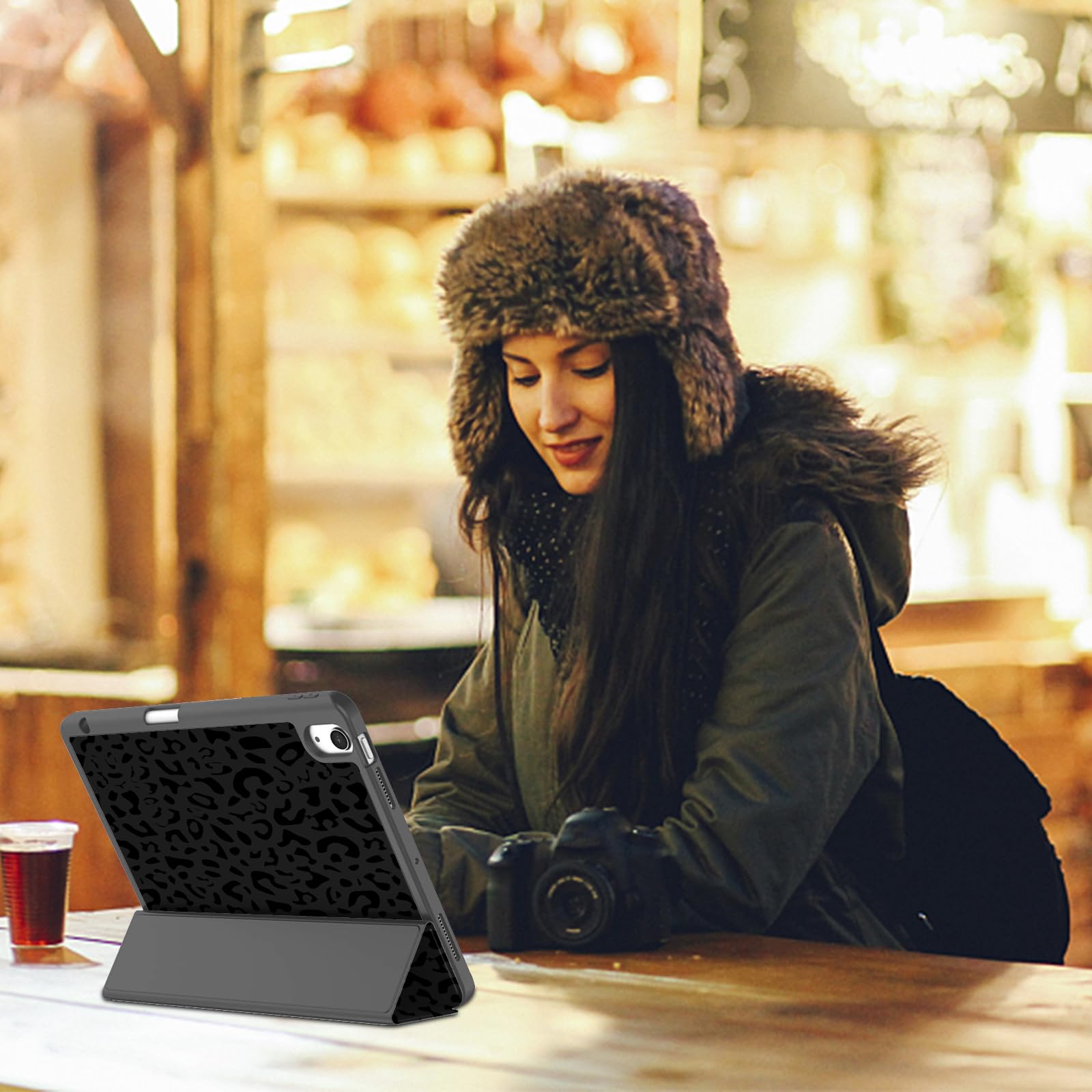 Premium iPad Air Case 11 Inch (M3 2025/M2 2024) & 10.9 Inch (5th/4th Gen 2022/2020) - Shockproof TPU Back Cover with Pencil Holder & Auto Sleep/Wake - Stylish Black Leopard Print - Perfect for Work, School & Travel