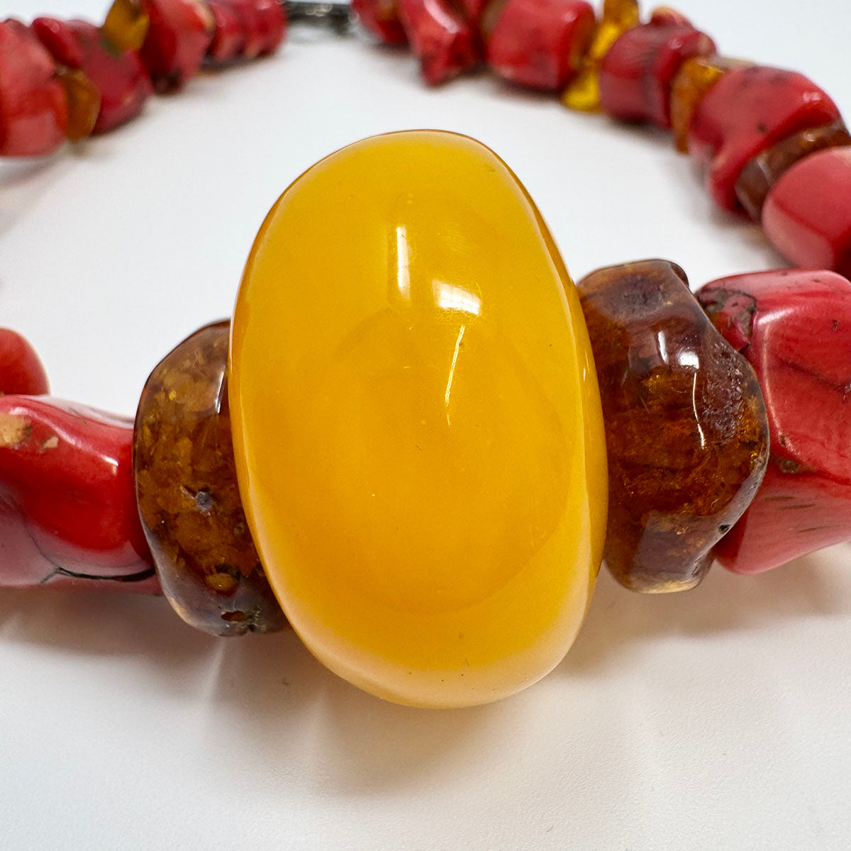 18K Gold Coral and Amber Pendant Necklace for Women - Elegant Handmade Jewelry Gift for Birthday, Anniversary & Special Occasions