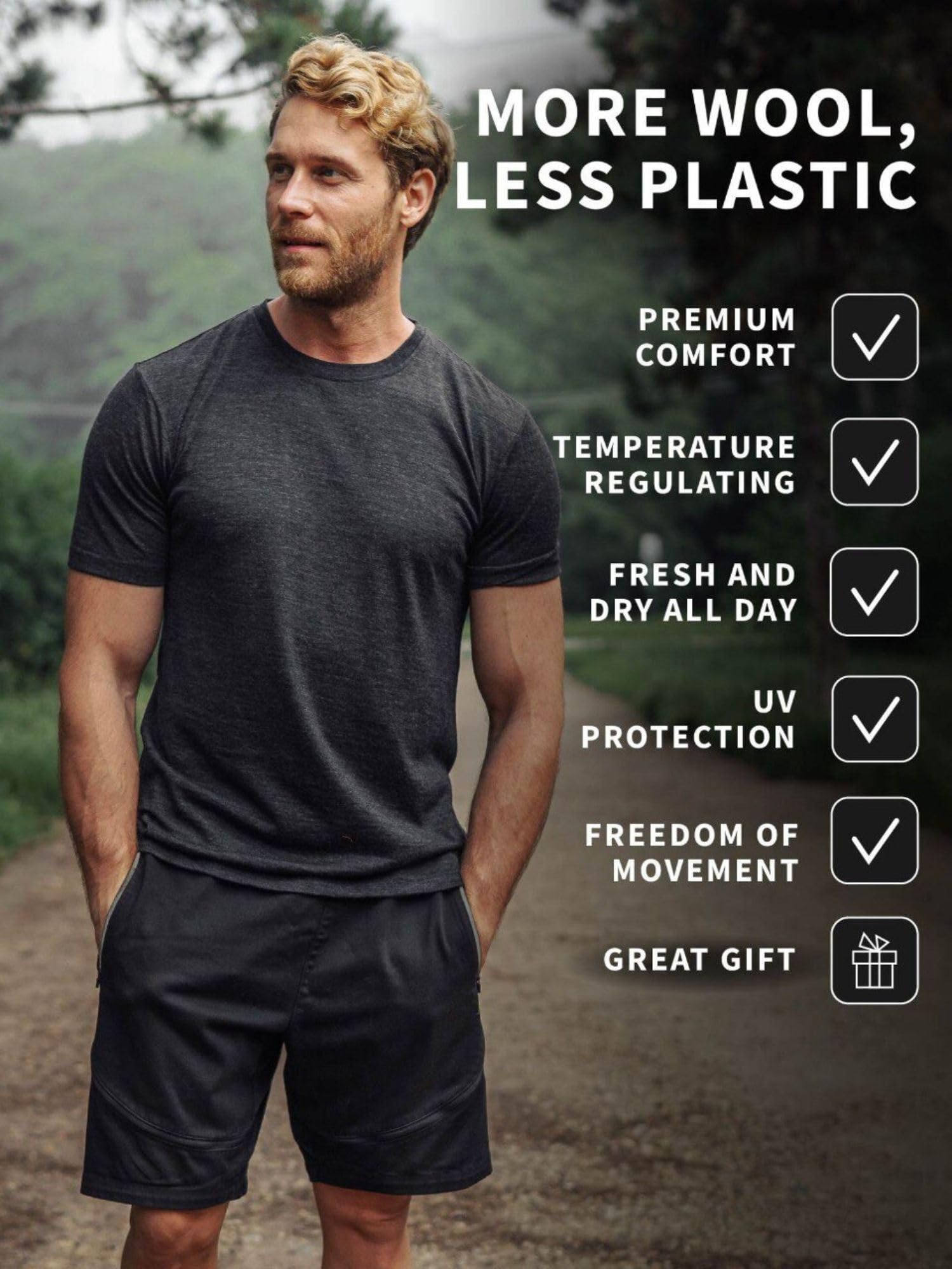 Premium 100% Merino Wool Men's T-Shirt - Breathable Short Sleeve Athletic Shirt & Base Layer for Hiking, Running & Outdoor Activities