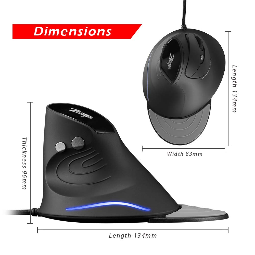Zelotes Vertical Ergonomic Mouse - 3200 DPI Wired USB Optical Mouse with 6 Buttons, Carpal Tunnel Relief for PC, Laptop, Mac (Black) | Perfect for Office Work, Gaming & Long Computer Sessions
