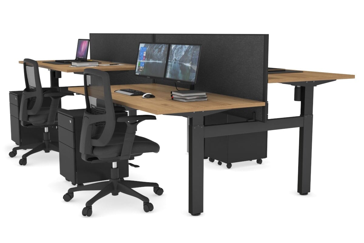 Adjustable 4-Person H Bench Workstation with Black Frame [1400L x 800W] - Perfect for Office, Coworking Spaces & Home Offices
