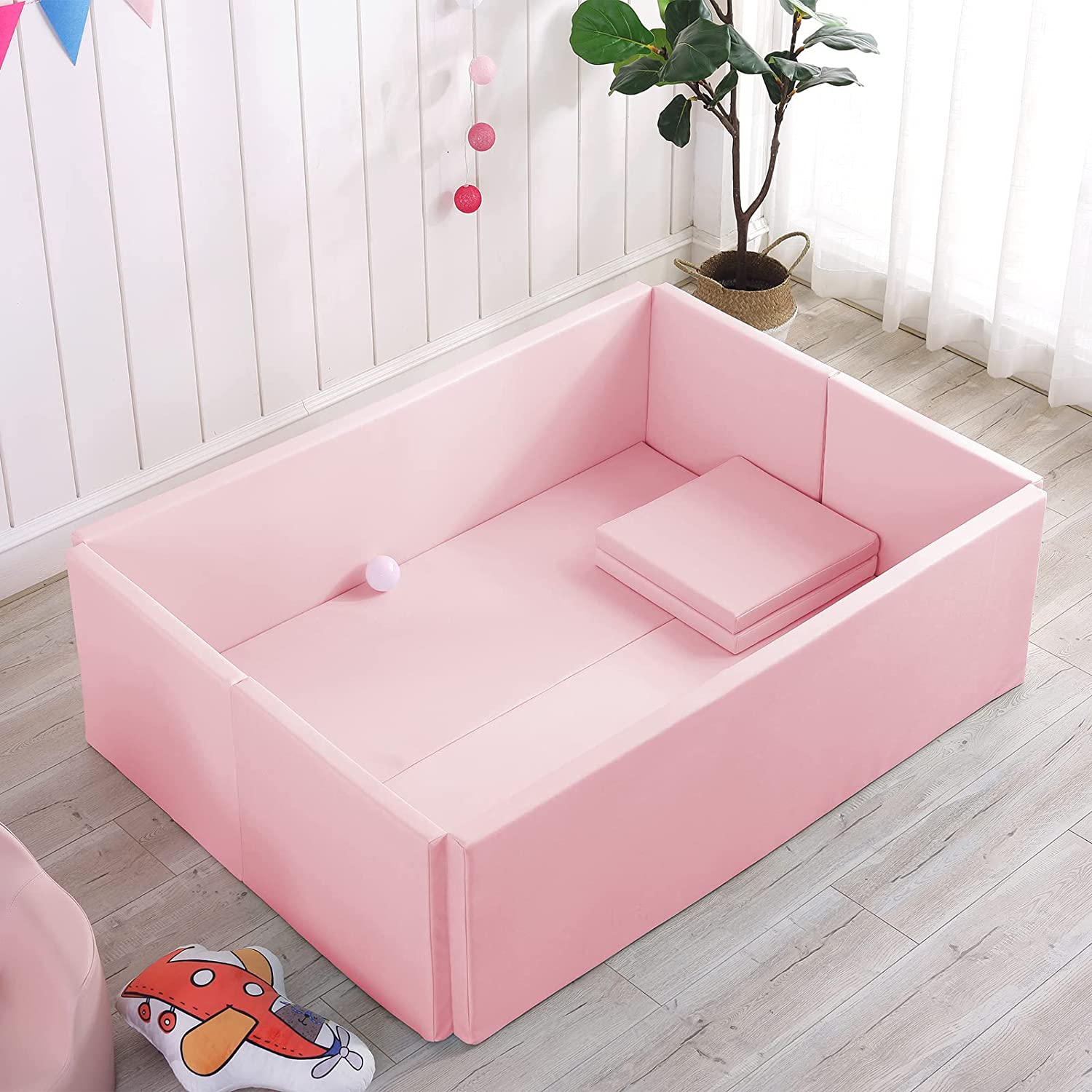 Soft Foam Foldable Pink Ball Pit Crawling Fence - Safe Kids Playpen for Indoor & Outdoor Play - Perfect for Playrooms, Daycares, and Backyard Fun