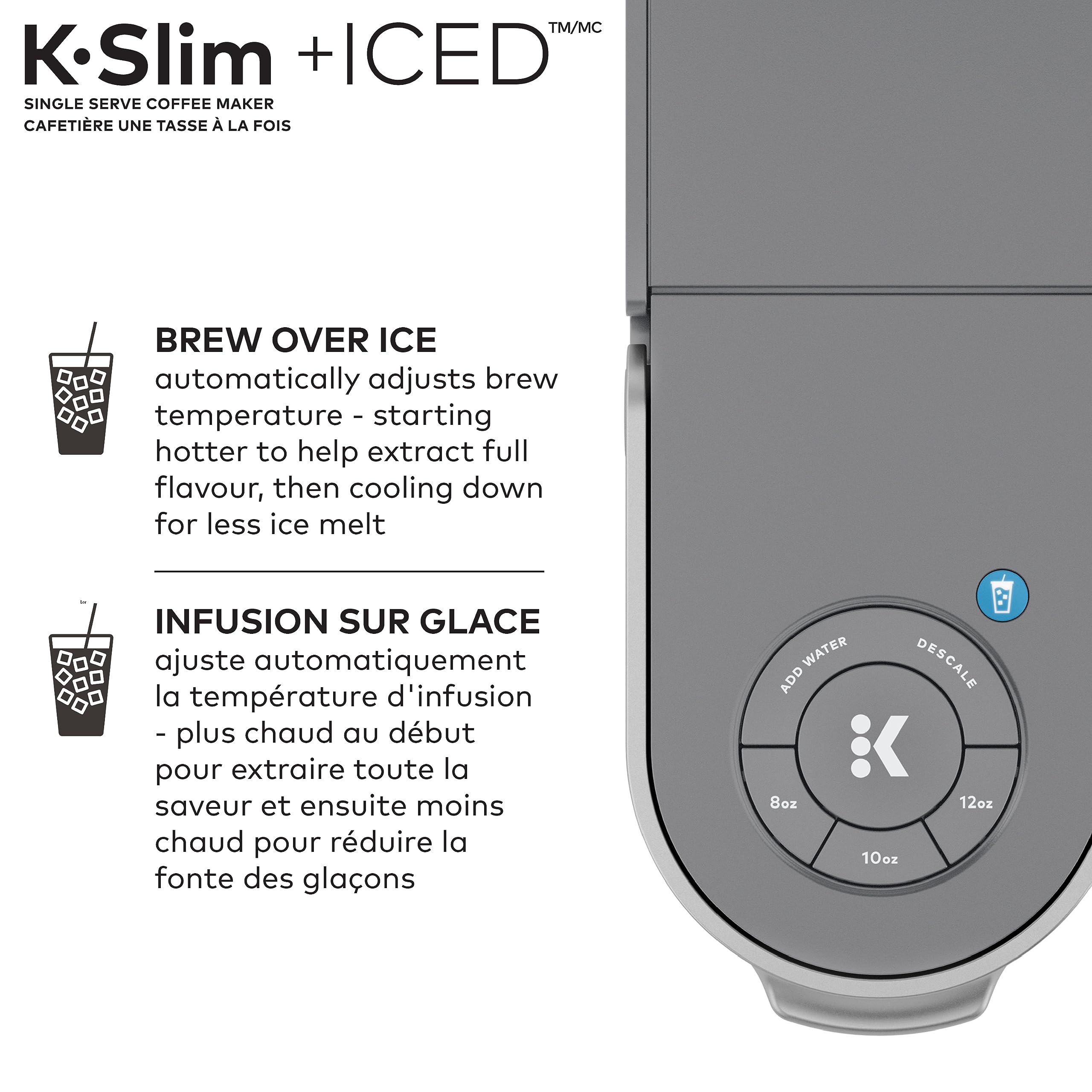 Keurig K-Slim + ICED Single Serve Coffee Maker - Compact & Fast Brewing for 8-12oz Cups (Gray) - Perfect for Home, Office, or Travel Use