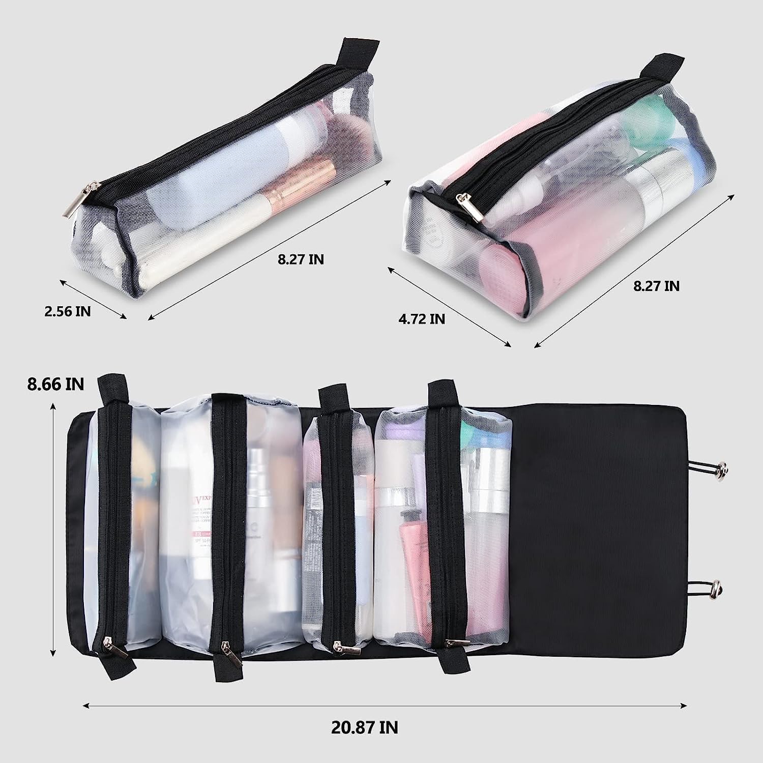 Foldable Hanging Travel Toiletry Bag for Women & Men - Portable Cosmetic Organizer with Roll-Up Design - Perfect for Bathroom, Gym, Camping & Airplane Carry-On (1pc)