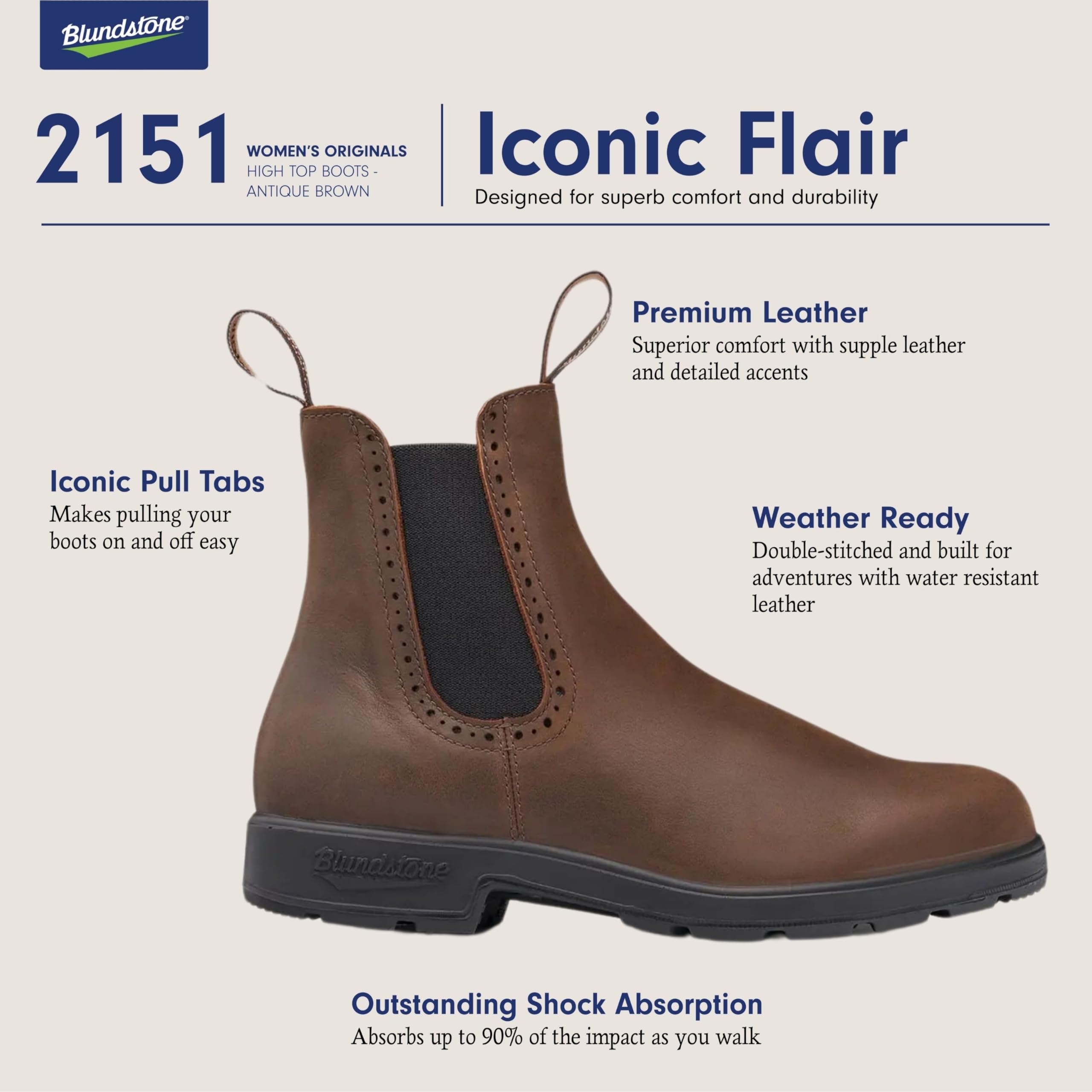 Blundstone Women's High Top Chelsea Boots - Waterproof Leather Ankle Boots for Outdoor, Hiking & Casual Wear
