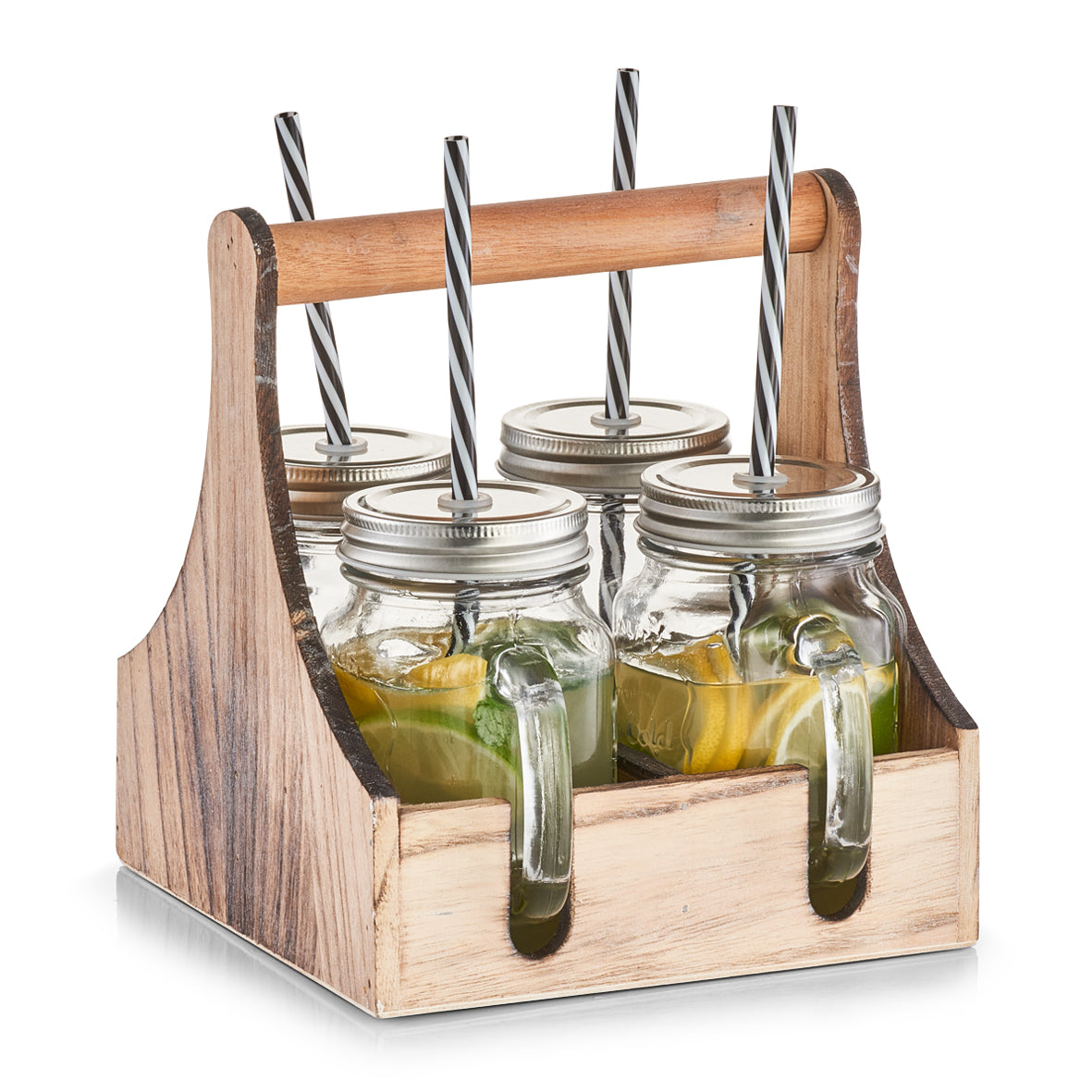 Premium Drinking Jar Set with Handle - Glass, Metal & Wood Gift Box - Perfect for Iced Tea, Lemonade & Outdoor Picnics