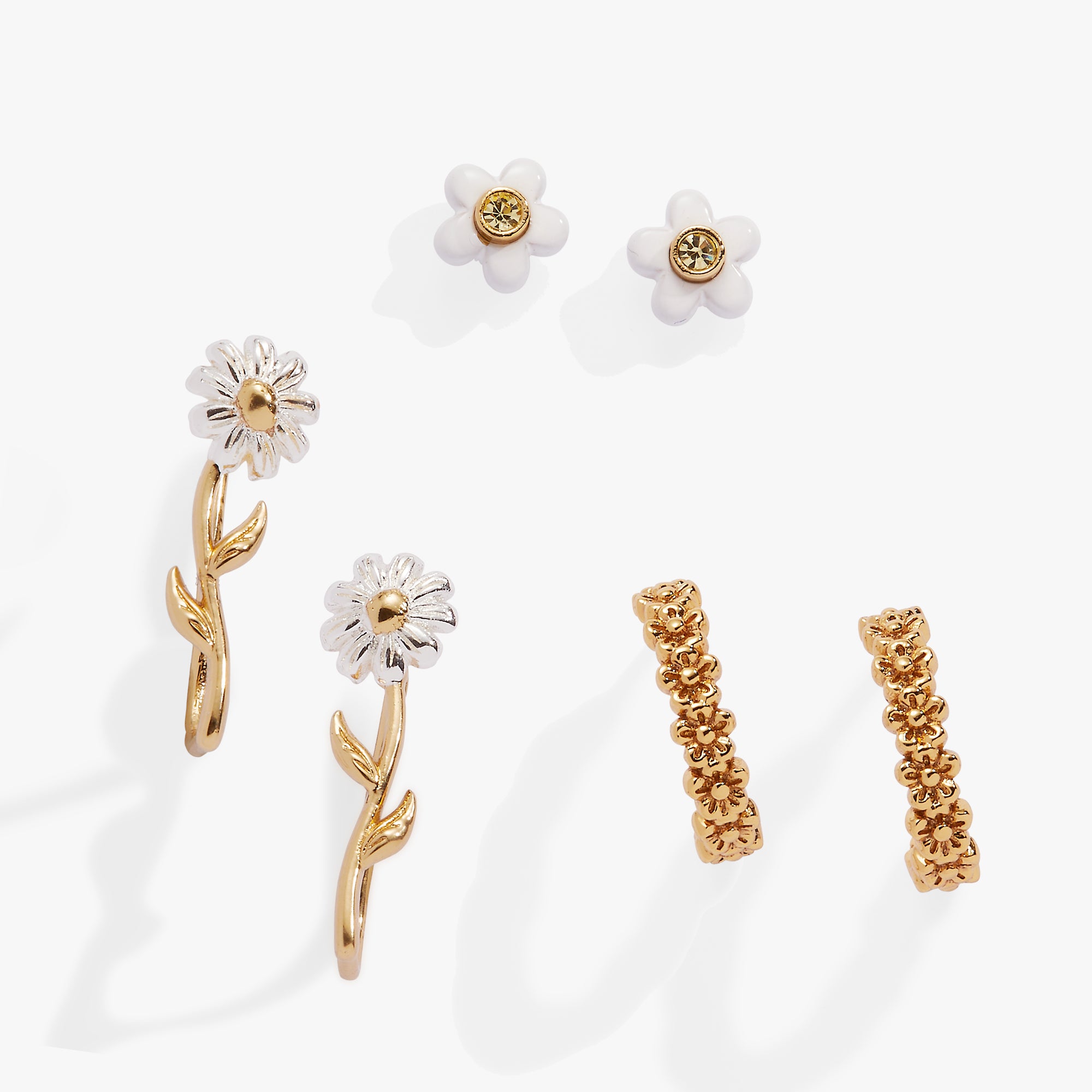 Daisy Earrings Set of 3 - Gold Plated Floral Stud Earrings for Women, Gift Box Included | Perfect for Everyday Wear, Parties & Special Occasions