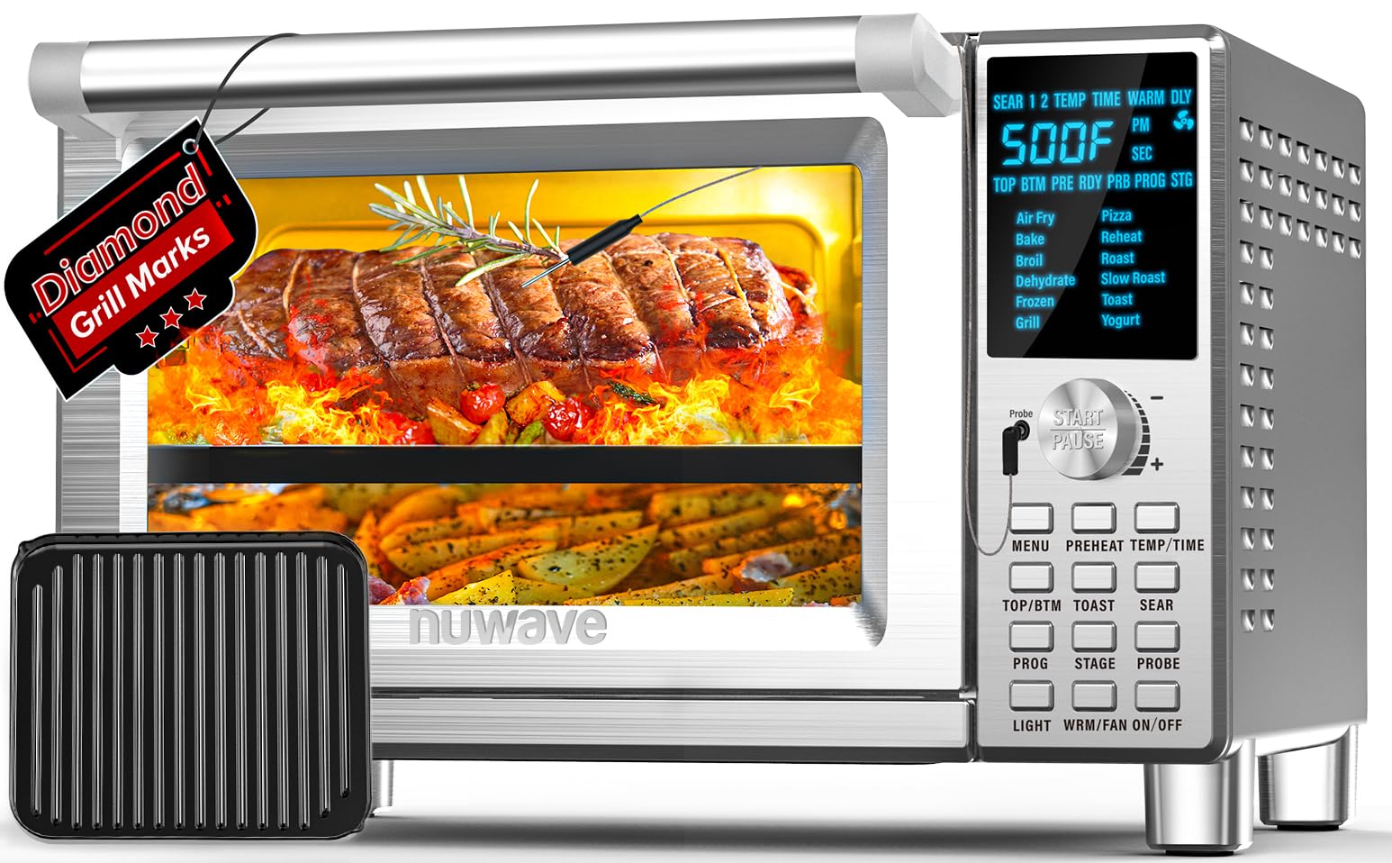 NUWAVE Bravo XL Air Fryer Toaster Oven - 30QT Smart Grill Combo with 112 Cooking Functions, Adjustable Temperature (50-500°F) for Pizza, Roasting & Baking | Stainless Steel Countertop Convection Oven | Perfect for Kitchens, Small Apartments & RV Cooking