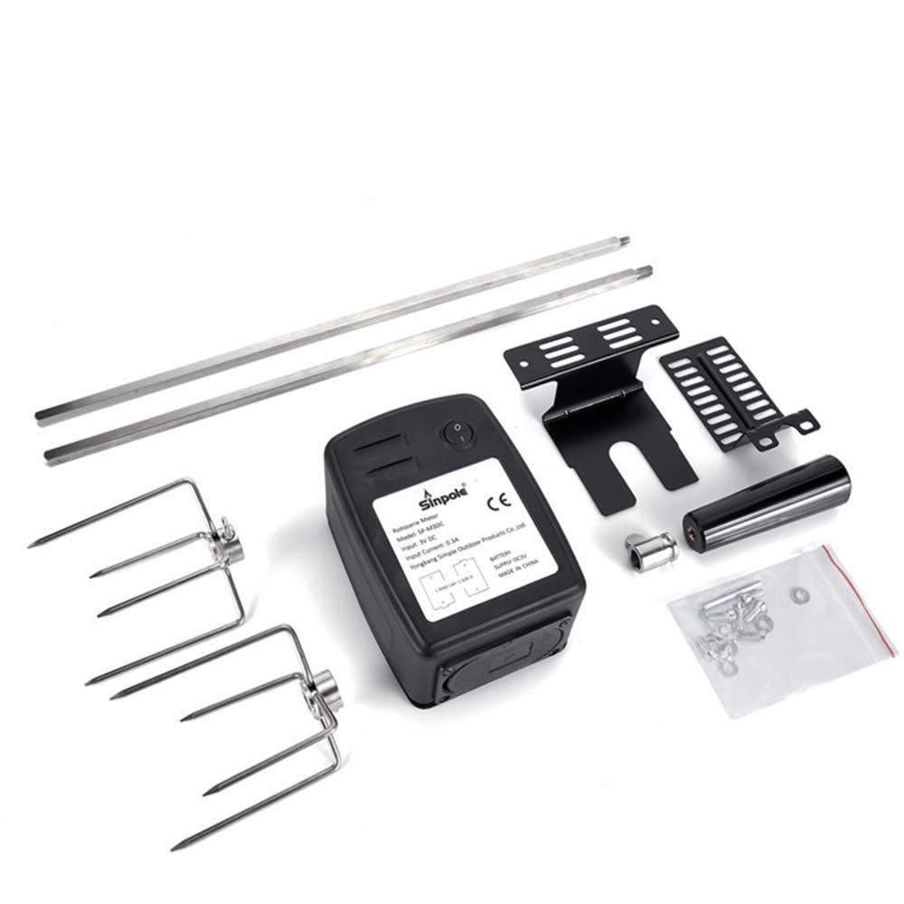 Heavy Duty Stainless Steel Rotisserie Kit with Electric Motor - Complete BBQ Spit Rod & Meat Forks Set for Grilling, Perfect for Outdoor Barbecues, Camping Trips, Picnics and Backyard Parties