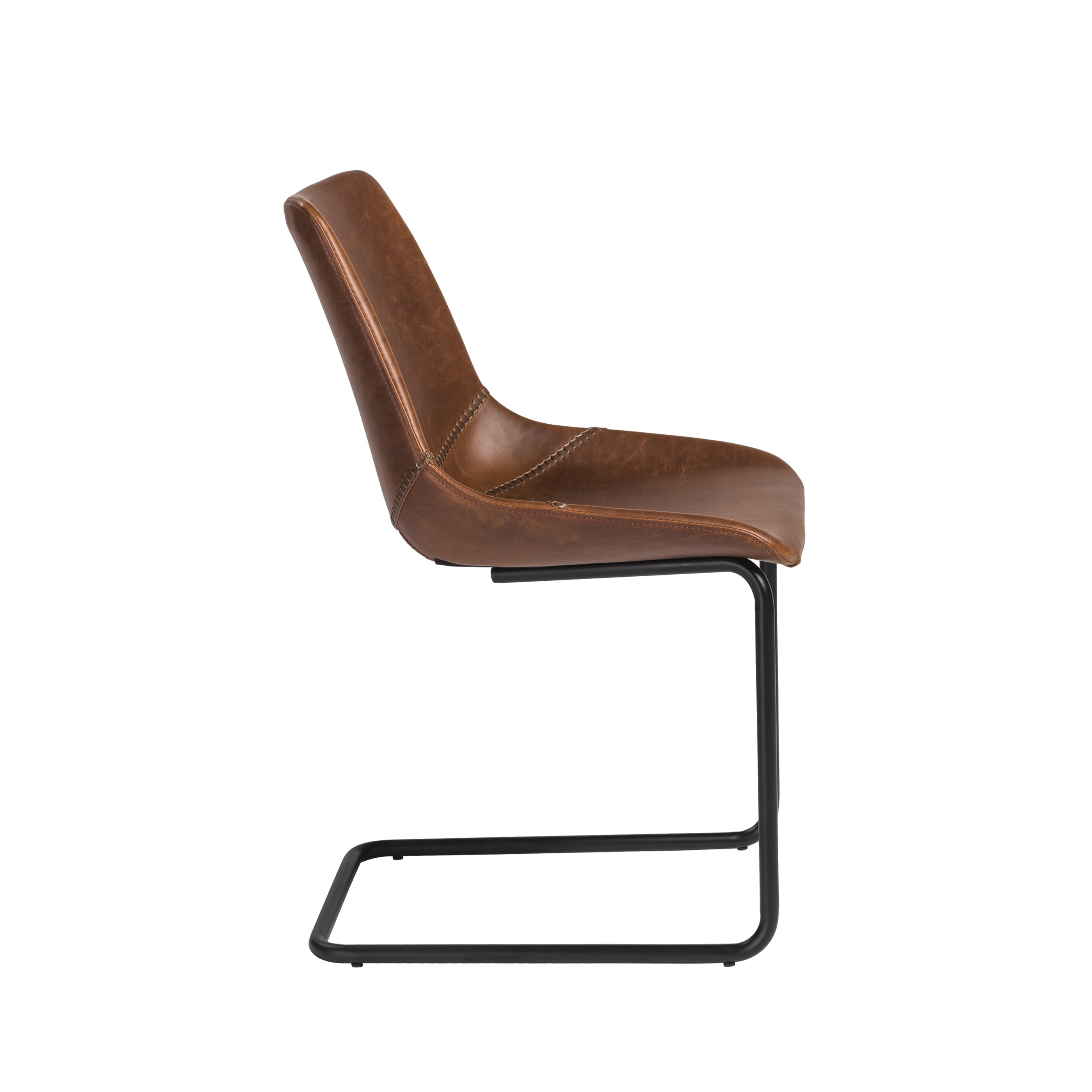 Flynn Side Chair Set of 2 - Genuine Leather Upholstery & Coated Metal Legs - Modern Dining Room, Kitchen, or Office Seating