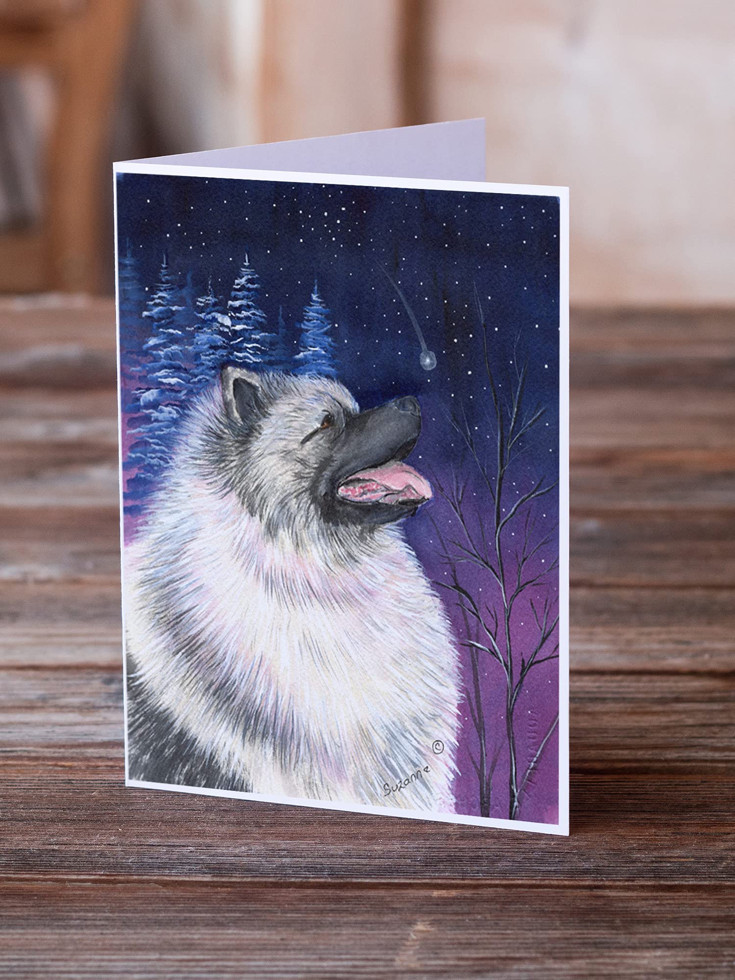 Starry Night Keeshond Blank Greeting Cards - Pack of 8 A7 Size (5x7) Note Cards with Envelopes | Whimsical Dog Lover Stationery for Birthdays, Thank You Notes & Special Occasions