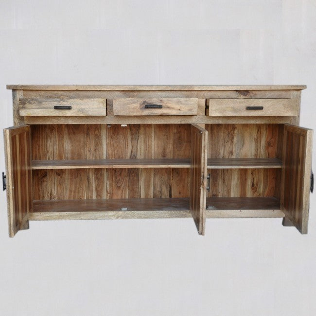 Reclaimed Wood & Mango Wood Large Sideboard Buffet Hutch - Natural Finish 180-200cm - Rustic Dining Room Storage Cabinet for Farmhouse Decor