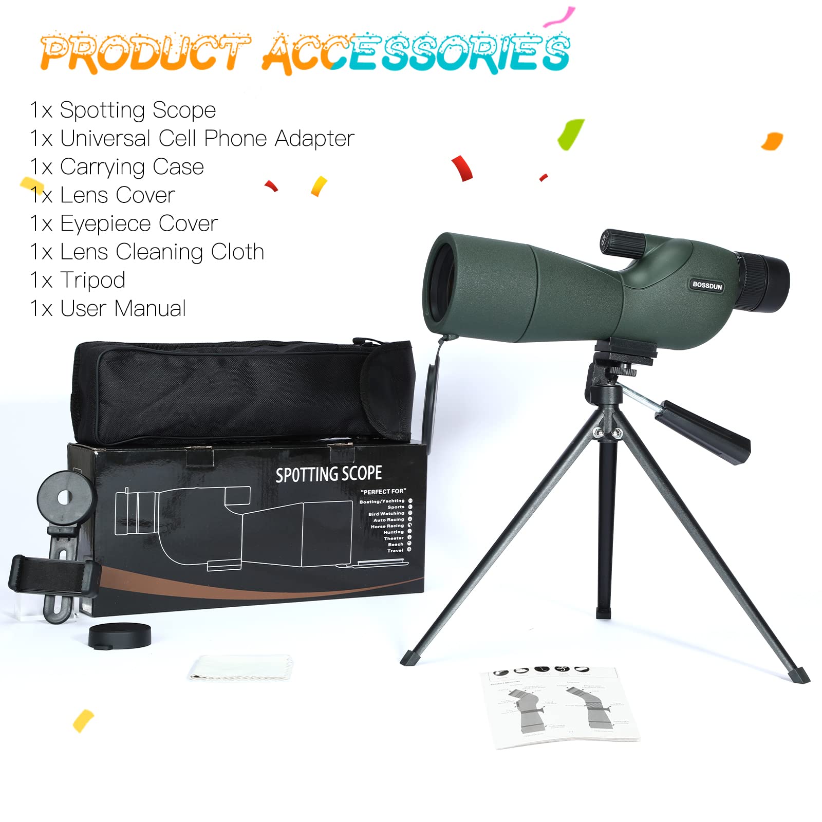 25-75x60 High Power Spotting Scope for Hunting & Shooting - Waterproof BAK4 Prism Telescope with Tripod & Phone Adapter - Ideal for Target Practice, Bird Watching, Wildlife Observation & Outdoor Adventures