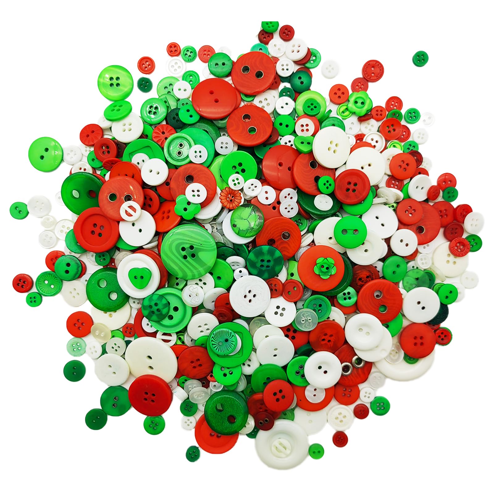 600-700Pcs Mixed Red White Green Buttons for Crafts - Bulk Assorted Size Buttons for DIY, Sewing, Scrapbooking & Christmas Decorations - Perfect for Card Making, Gift Wrapping & Holiday Crafts