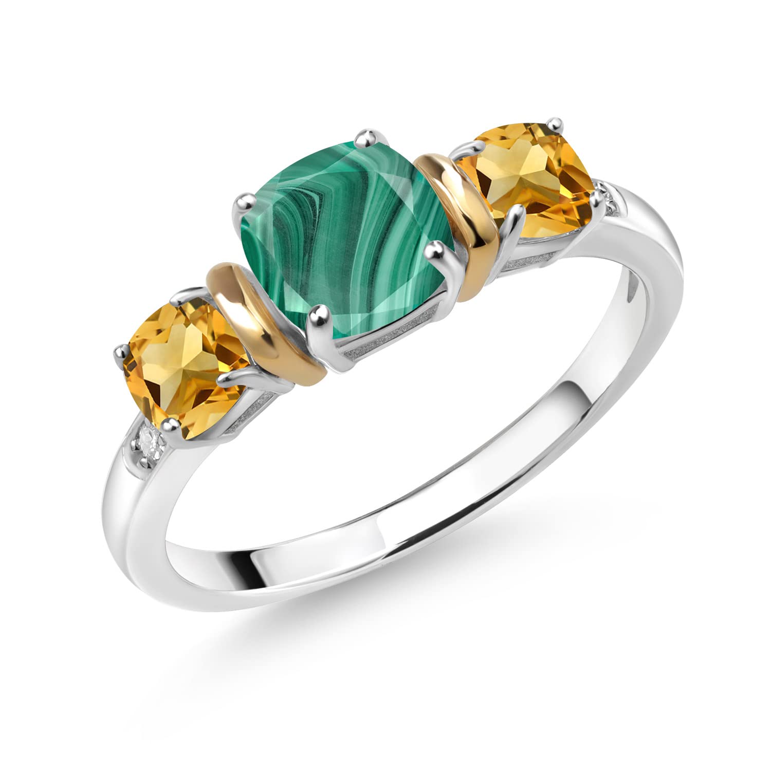 2.12Ct Green Malachite & Citrine Diamond Ring in 925 Silver & 10K Gold for Elegant Occasions