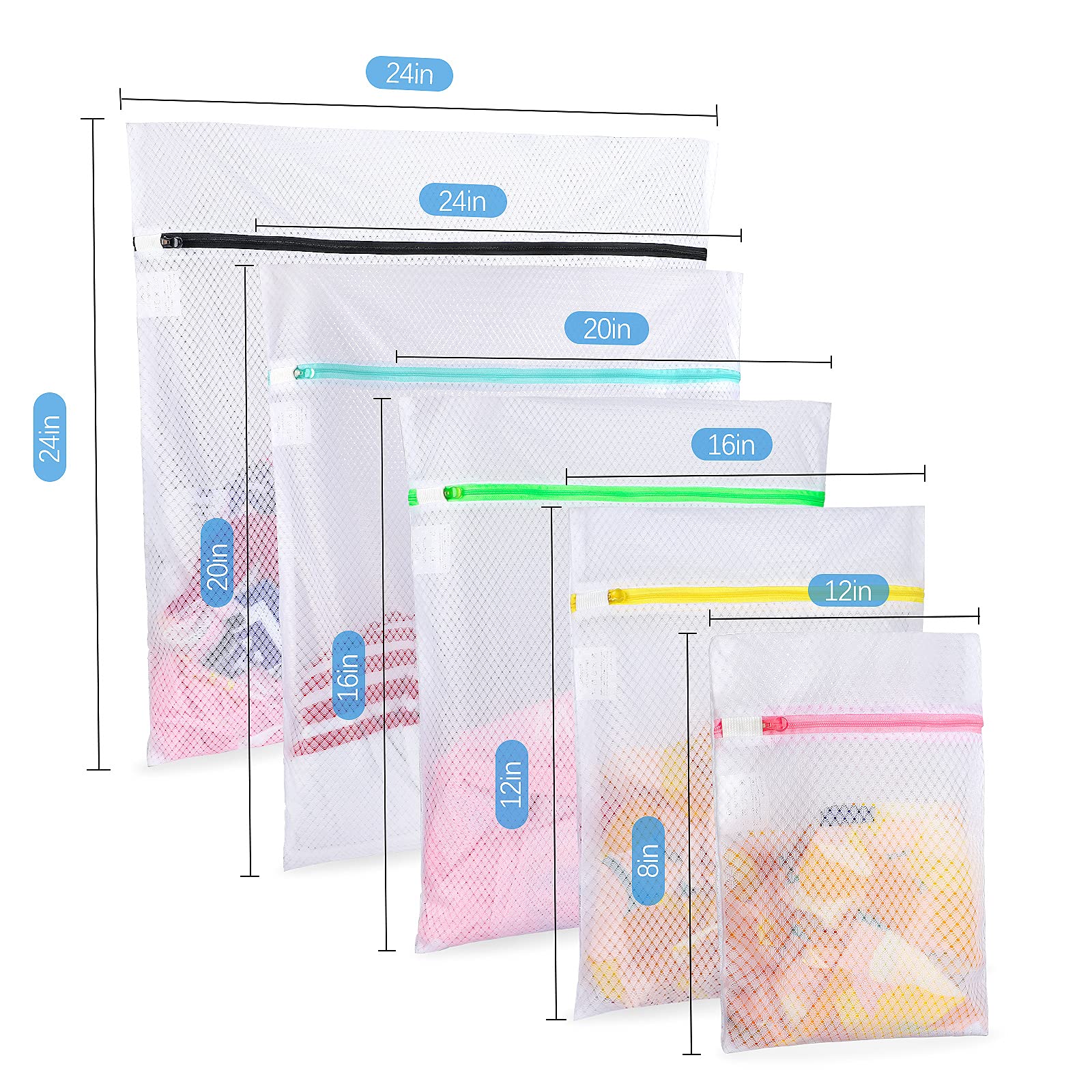 GOGOODA 5 Pack Premium Mesh Laundry Bags for Delicates - Wash Bags for Sweaters, Blouses, Hosiery & Bras - Travel Storage Organization (5 Set) - Perfect for Hand Washing, Machine Washing & Travel Laundry Care