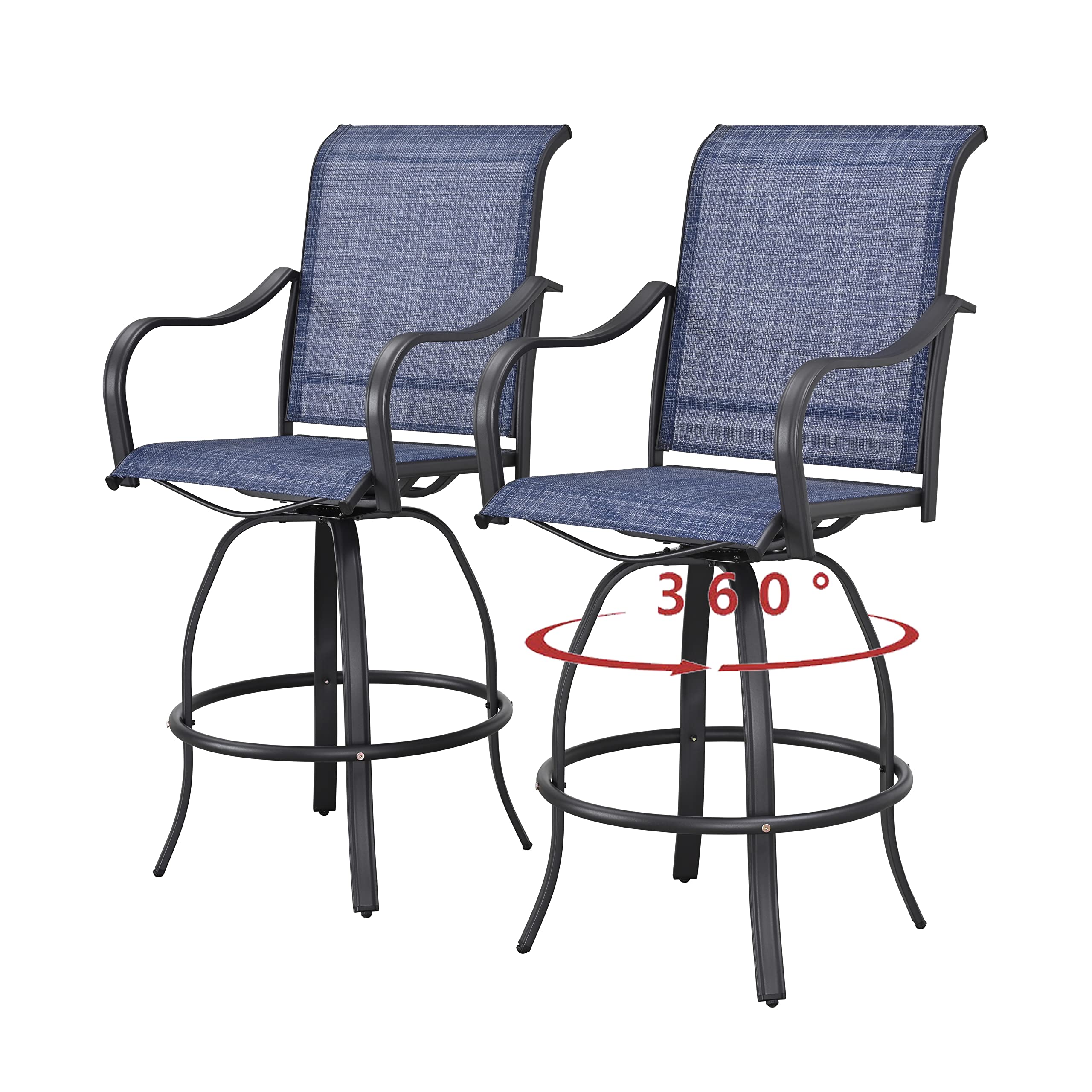 Outdoor Swivel Bar Stools Set of 2 - All Weather Patio Dining Chairs with Adjustable Height for Backyard, Deck, Poolside & Bistro Use
