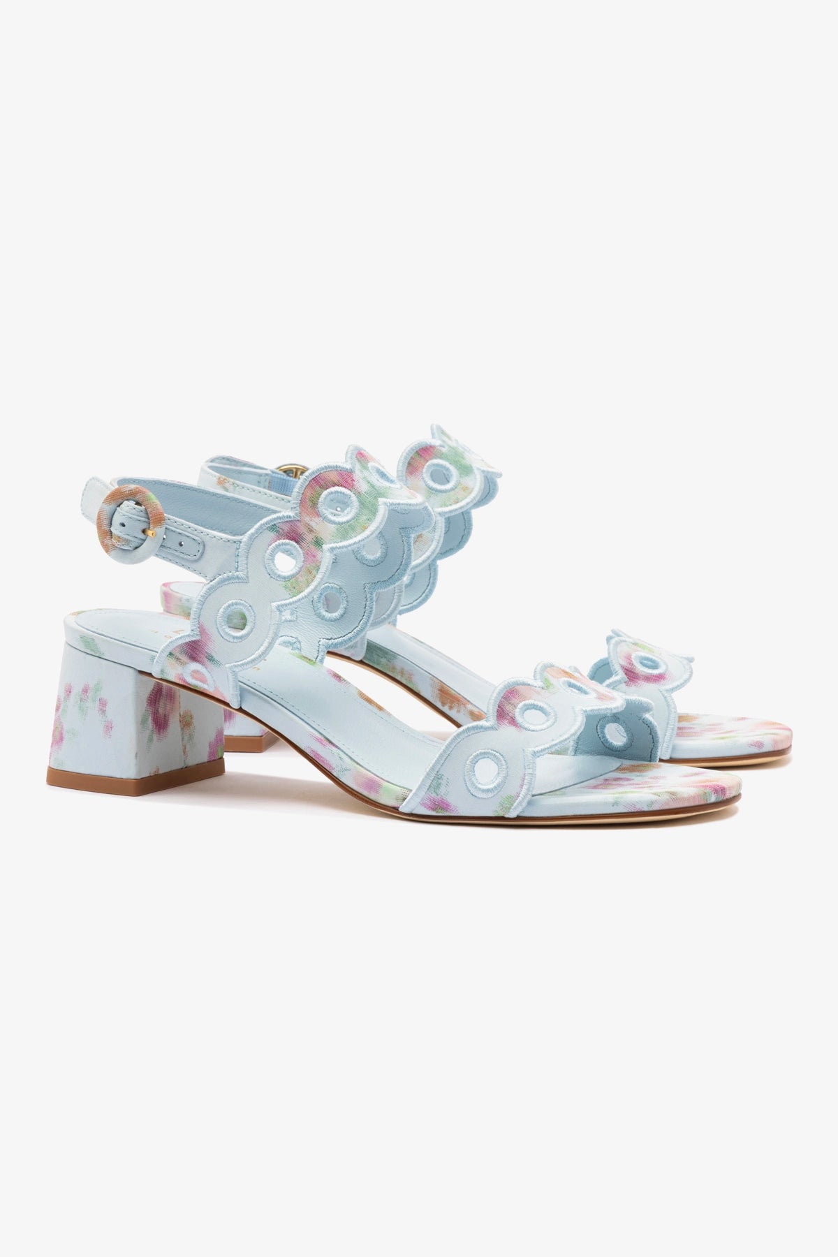 Larroudé x Markarian Florence Embroidered Apple Blue Floral Ikat Heels - Elegant Women's Dress Shoes for Weddings & Special Occasions