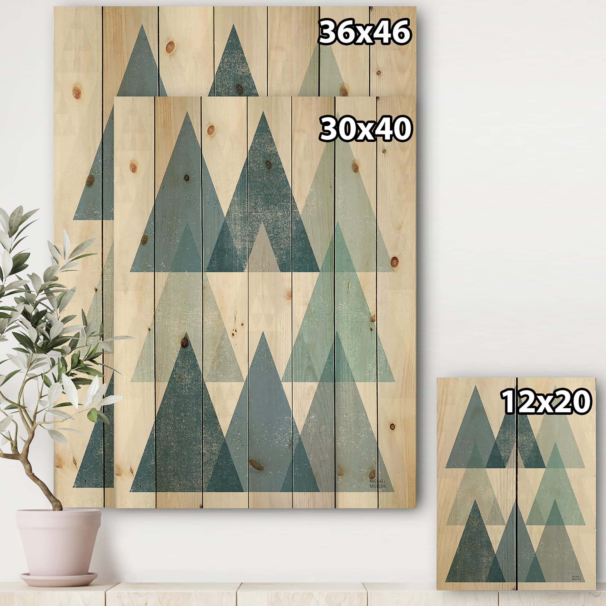 Minimalist Blue Triangle Mid-Century Modern Wood Wall Art - Large Abstract Wooden Wall Panels Printed on Natural Pine - Perfect for Living Room, Bedroom & Office Decor
