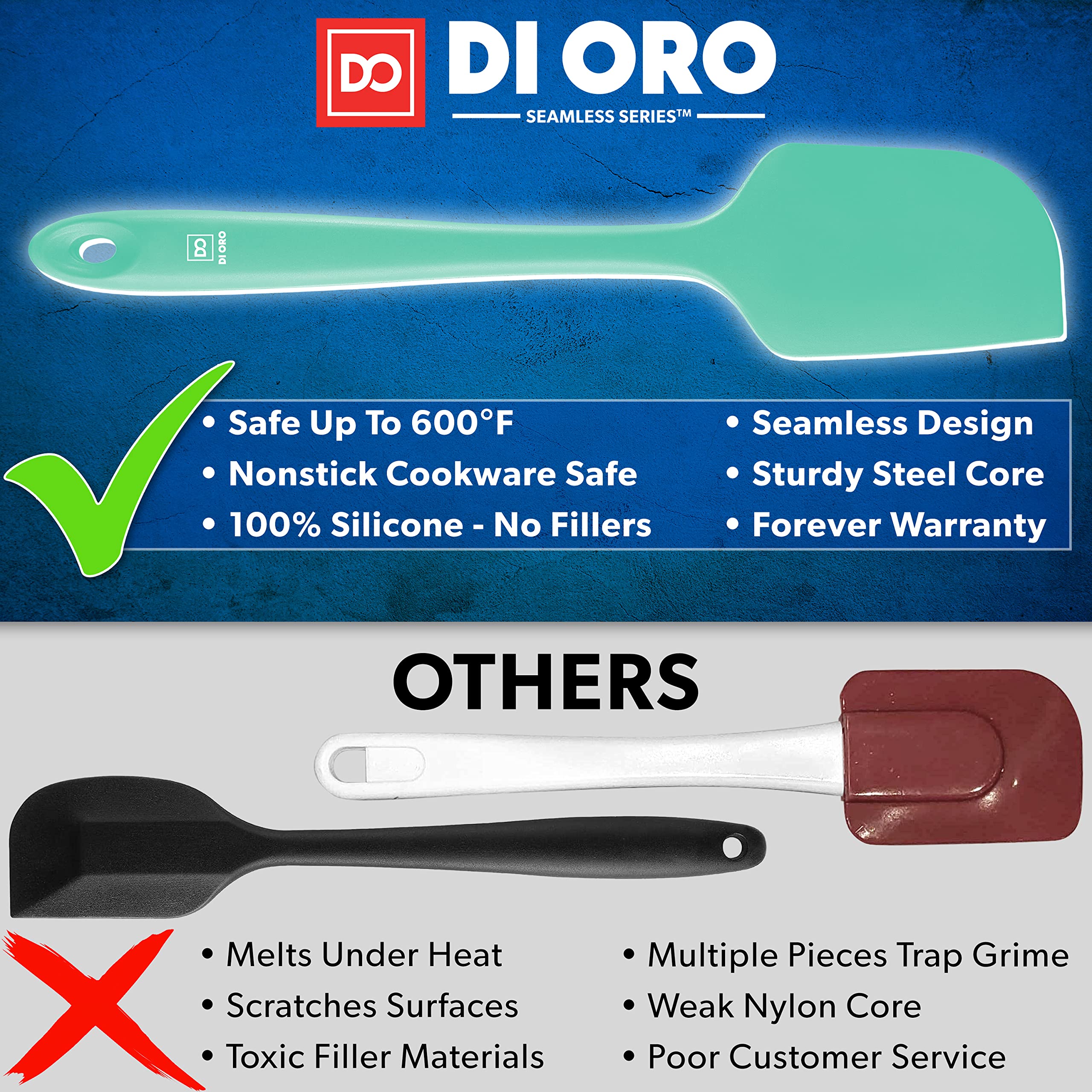 DI ORO Premium Silicone Spatula Set - 3-Piece Heat-Resistant Kitchen Spatulas (600°F) for Baking, Cooking & Mixing - BPA-Free Rubber Scrapers for Nonstick Cookware - Dishwasher Safe (Mint Green) - Perfect for Cakes, Cookies & Pancakes