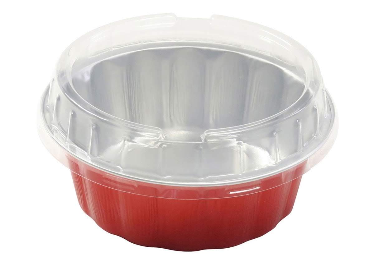 KitchenDance 8oz Disposable Colored Aluminum Foil Dessert Cups with Lids - Round Baking Tart Pans for Cakes, Pies & Pastries - Perfect for Home Baking, Party Serving & Food Storage (1000-Pack, Red)