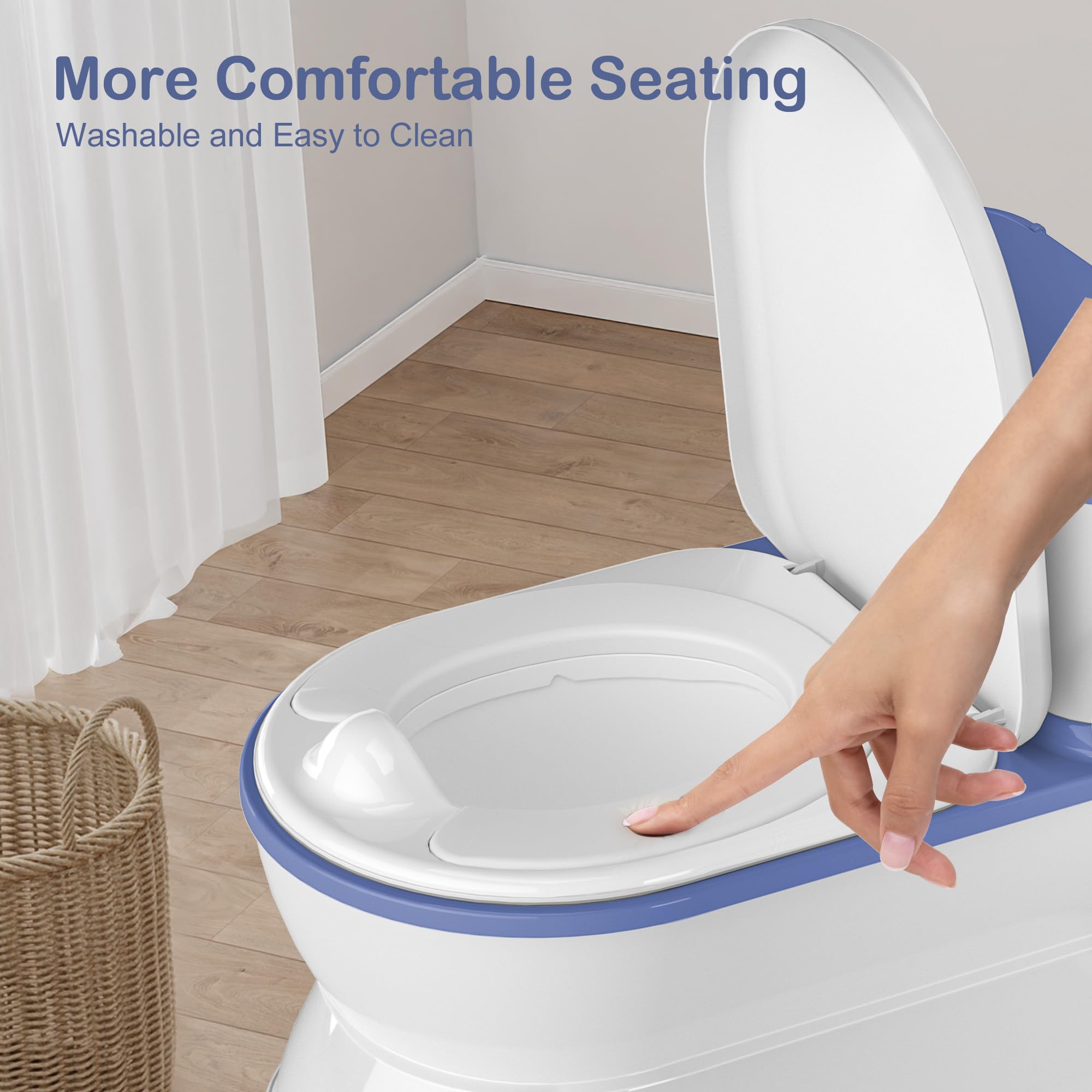 2-in-1 Toddler Potty Training Toilet with Flushing Sound & Storage - Adjustable Potty Chair & Removable Training Seat for Boys & Girls Ages 1-3 - Perfect for Bathroom, Nursery & Travel Use - Blue