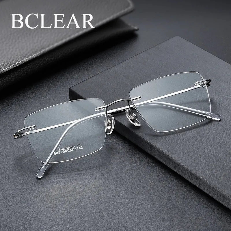 Bclear Unisex Rimless Square Titanium Eyeglasses - Lightweight & Durable Frame for Men & Women - Perfect for Reading, Driving & Everyday Use