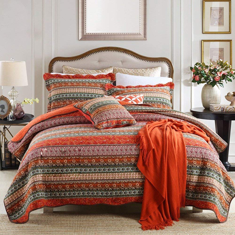 NEWLAKE Cotton Bedspread Quilt Set - Reversible Patchwork Coverlet with Striped Classic Pattern | Soft Bedding for Master Bedroom, Guest Room & Dorm Decor