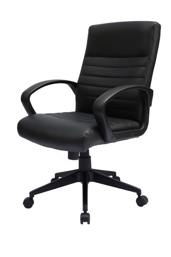 Premium Boss B426 Black Leather Task Chair with Ribbed Back - Ergonomic Office Chair for Home & Executive Workspaces