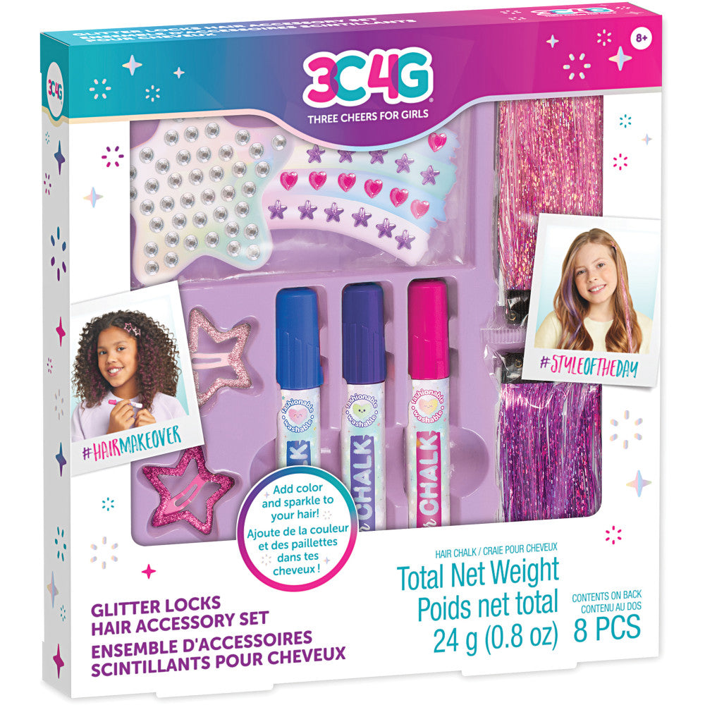 3C4G Imagination Land Glitter Locks Hair Accessory Kit - 8pcs Colorful Hair Clips for Girls, Kids & Teens - Perfect for Parties, School, Cosplay & Daily Styling