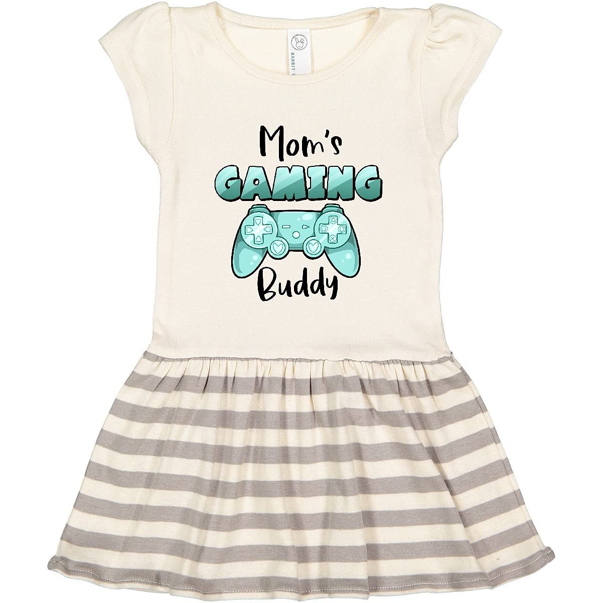 Inktastic Mom's Gaming Buddy Toddler Dress - Aqua Blue Controller Print Cute Casual Outfit for Baby Girls - Perfect for Playdates, Family Gatherings & Gaming Themed Events